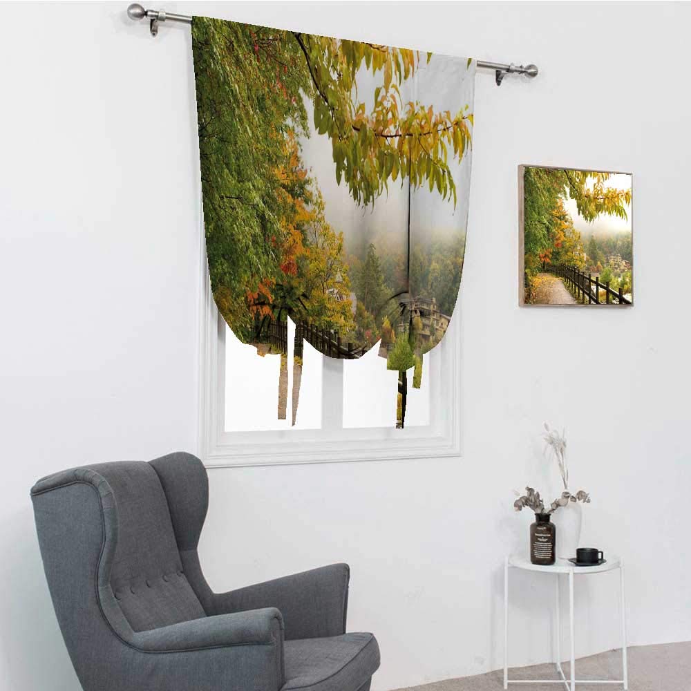 Japanese Balloon Shades - Scenic Nagano Autumn Foliage Design, 48x64 Inch Tie-Up Window Shades for Home Decor (Green, Yellow, Orange) | Perfect for Living Rooms, Bedrooms & Sunrooms