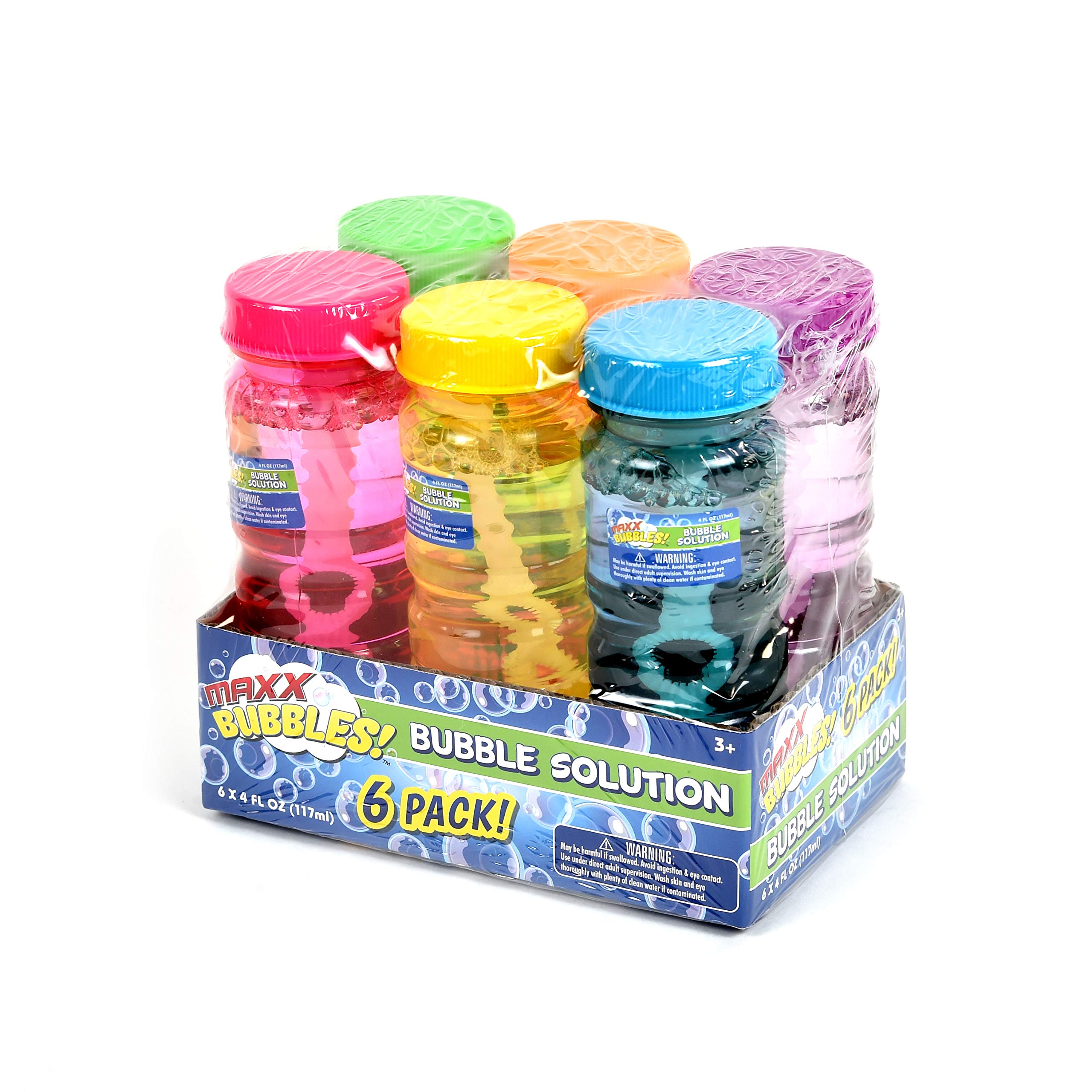 Sunny Days Entertainment 6 Pack Bubble Solution – 4oz Bubble Blower Bottles with 6-Hole Wand | Kids Bubble Solution for Outdoor Play, Birthday Parties & Summer Fun | Non-Toxic Bubble Liquid for Toddlers & Children