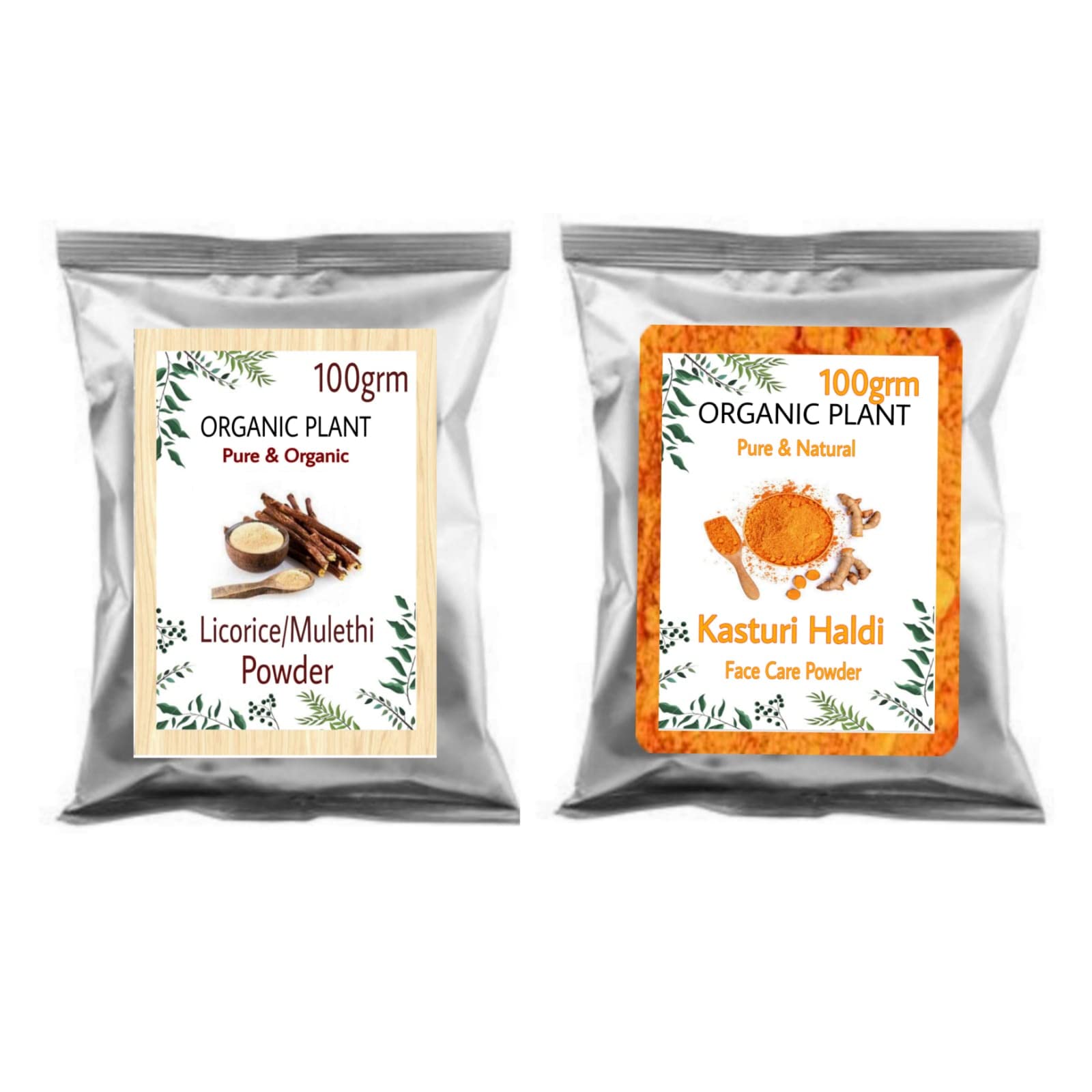 Organic Mulethi Powder & Kasturi Turmeric Powder Combo - 200g for Glowing Skin & Face Care | Natural Skin Brightening & Anti-Aging Solution | Perfect for DIY Face Masks & Ayurvedic Beauty Routines