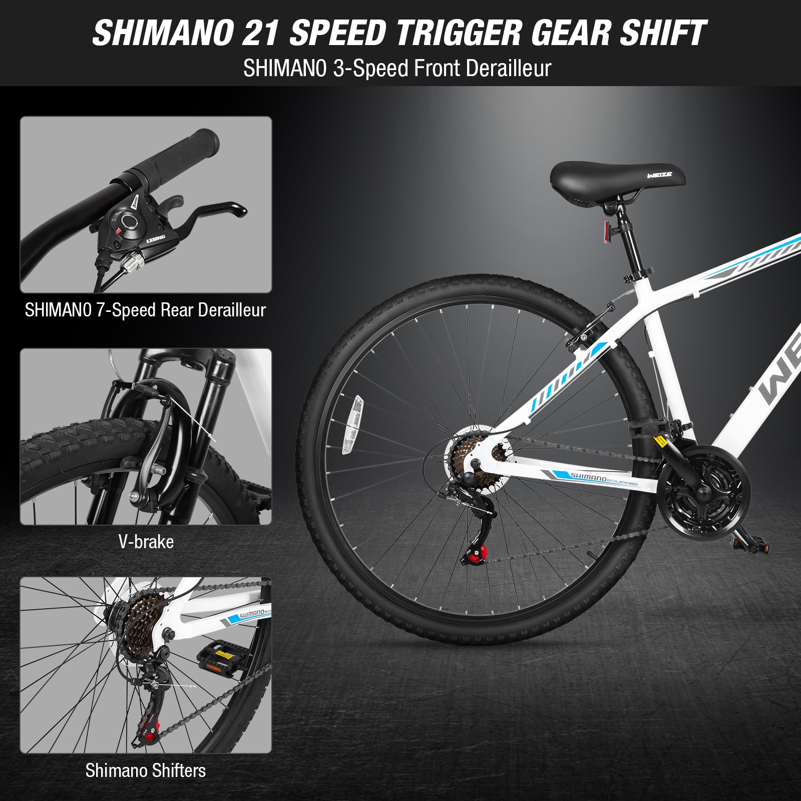 WEIZE 29 Inch Hardtail Mountain Bike for Men & Women - 21 Speed Trigger Shifter, Lightweight Aluminum Frame, Comfort Saddle & Suspension Fork - Perfect for Trail Riding, Commuting & Outdoor Adventures