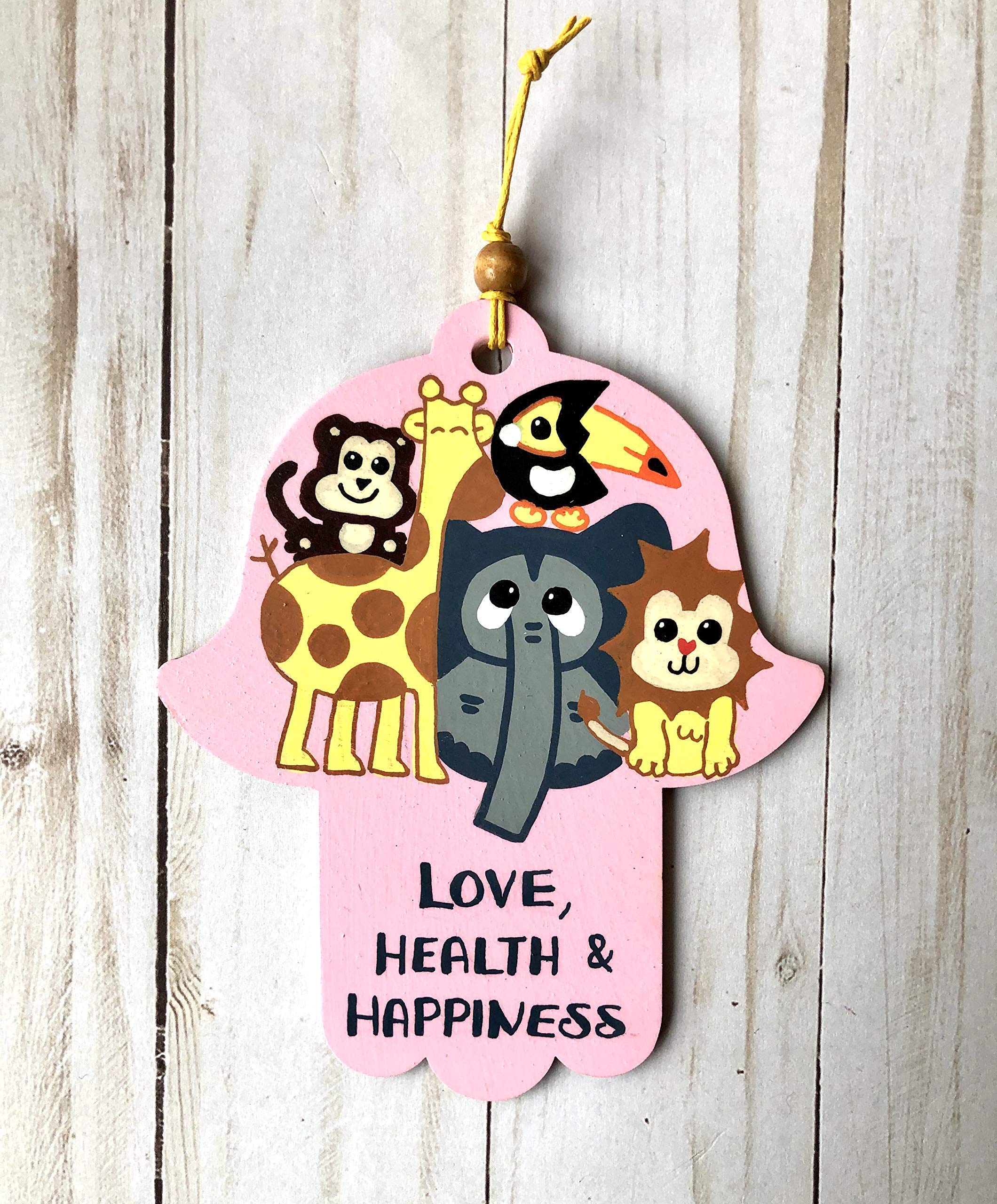 Jewish Baby Gift Set - Hamsa & Mezuzah with Kosher Scroll, Zoo Animal Design for Girls - Perfect for Naming Ceremonies, Brit Milah & Newborn Blessings