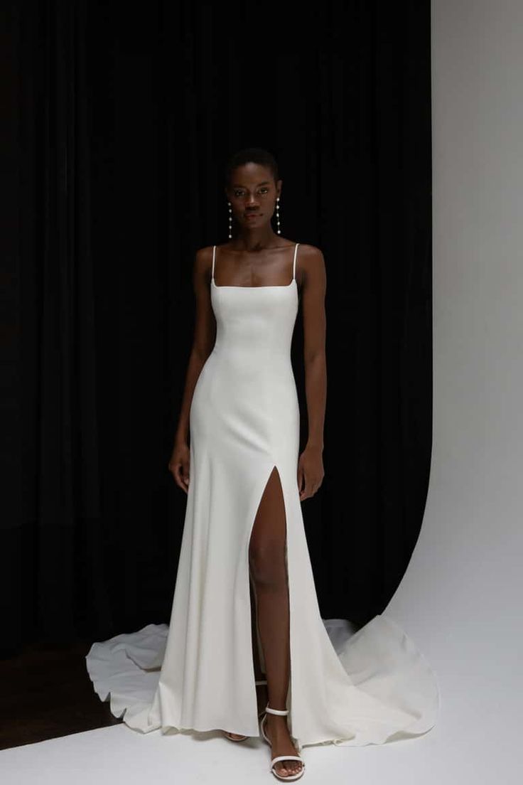 Jenny Yoo Emery Slit Gown - Elegant A-Line Wedding Dress with Side Slit for Brides, Prom & Formal Events