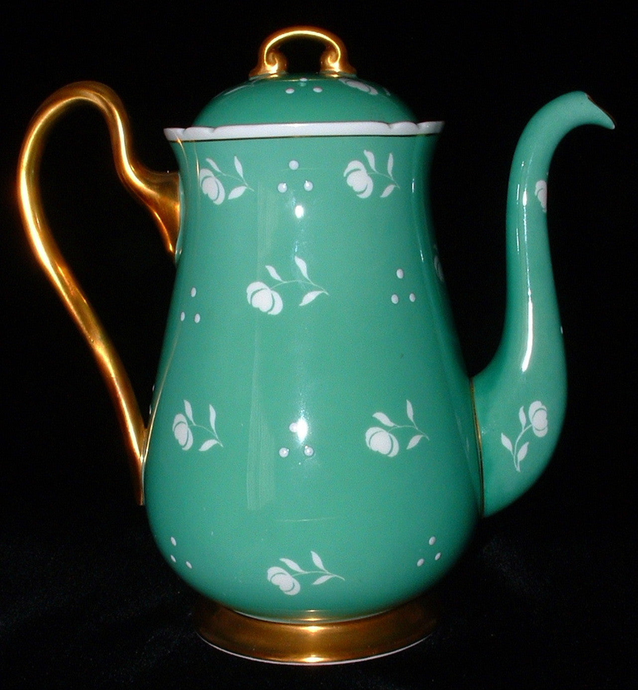 Vintage Shelley Green Stencil Coffee Pot - Tall Teapot with Raised Enamel Dots, Chintz Design from 1940s | Perfect for Afternoon Tea, Collectible Display & English Cottage Decor