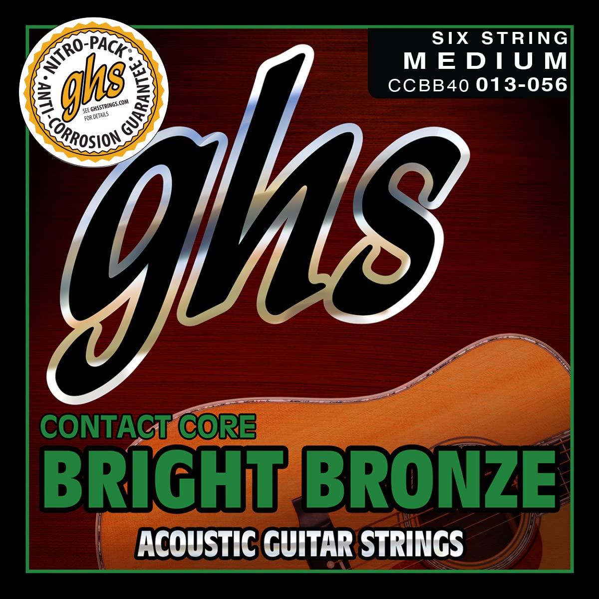 GHS Strings Contact Core Bright Bronze Acoustic Guitar Strings - Medium Gauge 13-56 - CCBB40 Model - Perfect for Studio Recording & Live Performances