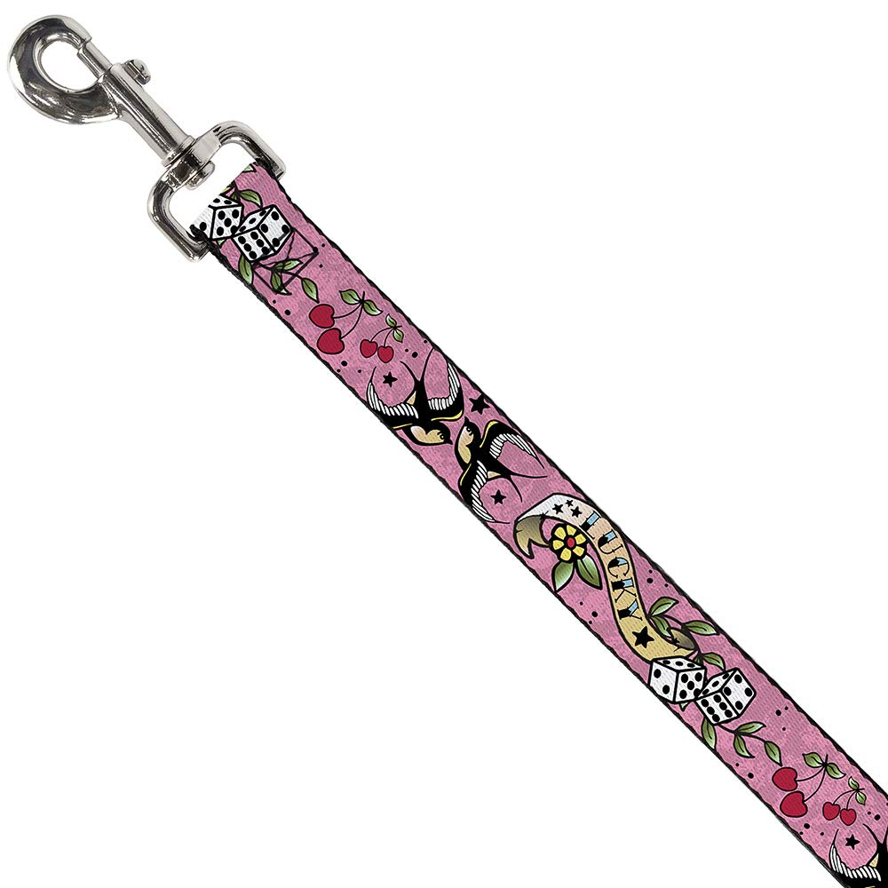 Buckle-Down Lucky Pink Pet Leash - 4 Feet Long, 1 Inch Wide - Durable Dog Walking Leash for Small to Medium Dogs - Perfect for Daily Walks, Jogging & Outdoor Adventures