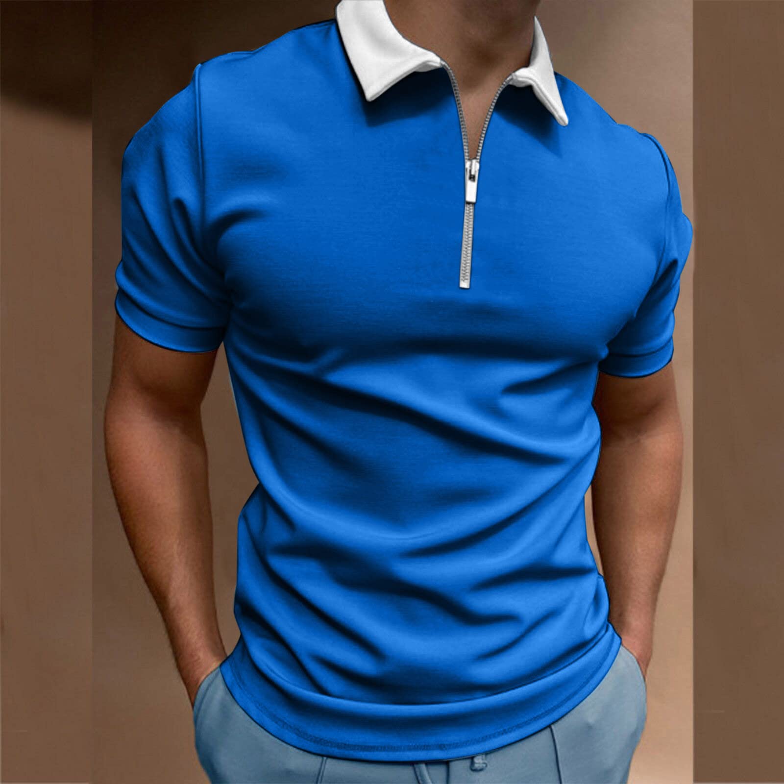 **Men's Slim Fit Polo Shirts - Short Sleeve Fashion Zipper Collar Business & Golf Shirts for Big and Tall - Perfect for Office, Casual Wear & Outdoor Activities**