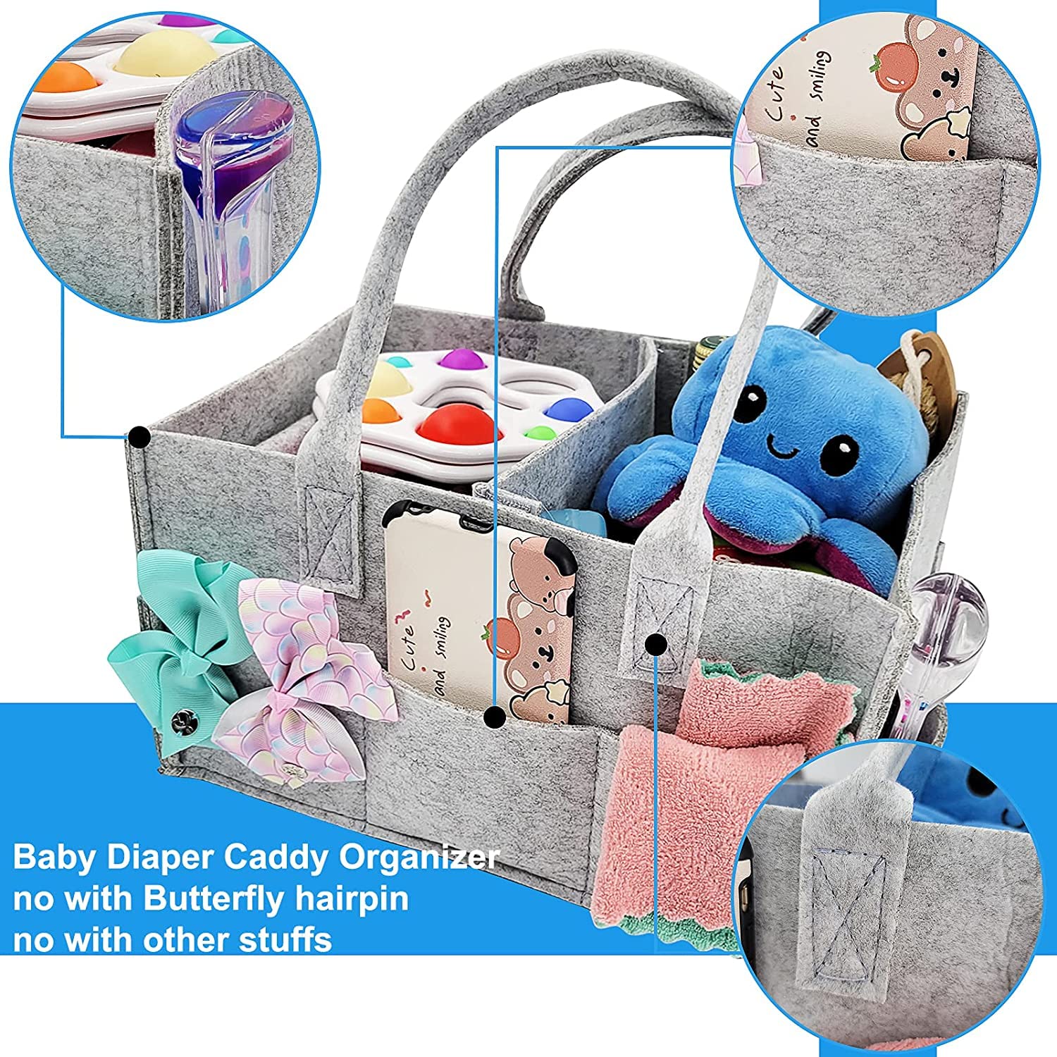 Portable Baby Nappy Caddy Organizer - Grey Nursery Storage Basket & Travel Tote Bag for Diapers, Wipes, and Newborn Essentials - Perfect for Changing Table, Car, and Baby Shower Gifts