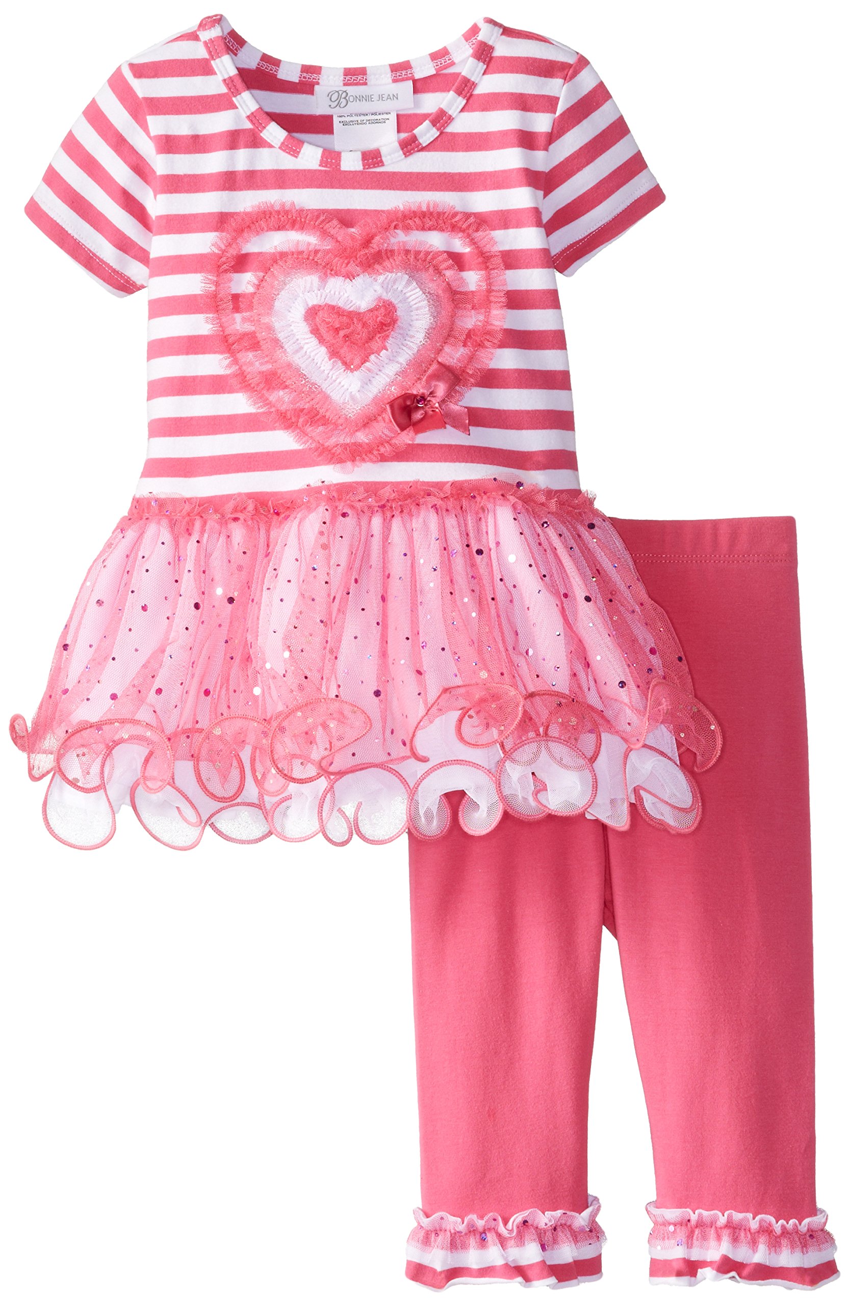 Bonnie Jean Girls' Sequin Heart Tutu Legging Set - Sparkly Dance Outfit for Toddler Ballet, Birthday Party & Photo Shoots