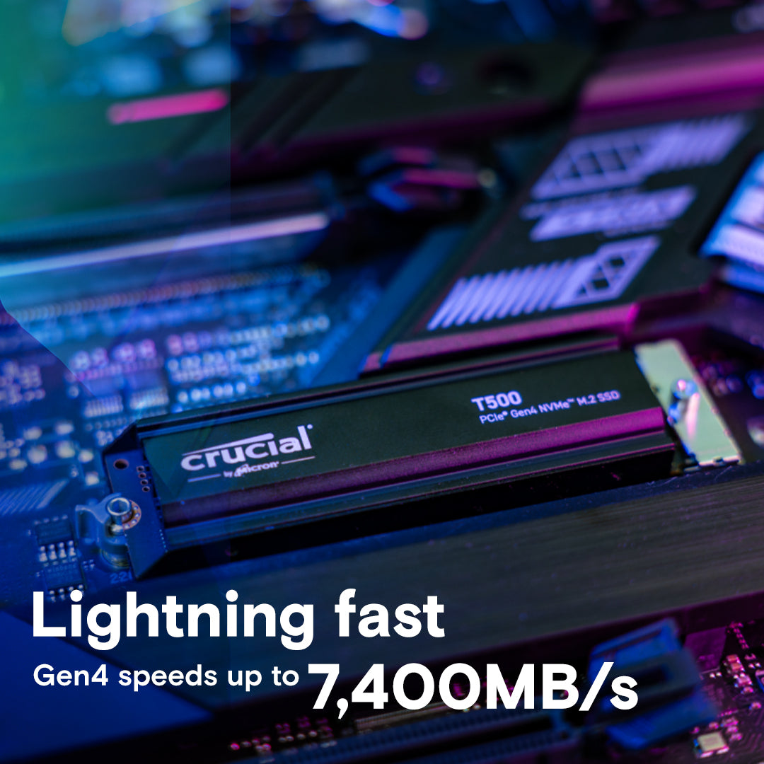 Crucial T500 PCIe Gen4 NVMe M.2 SSD with Heatsink - 1TB 2TB 4TB High Speed Gaming SSD for PC, Laptop, PS5 - Boost Performance for Gaming, Video Editing & Workstations