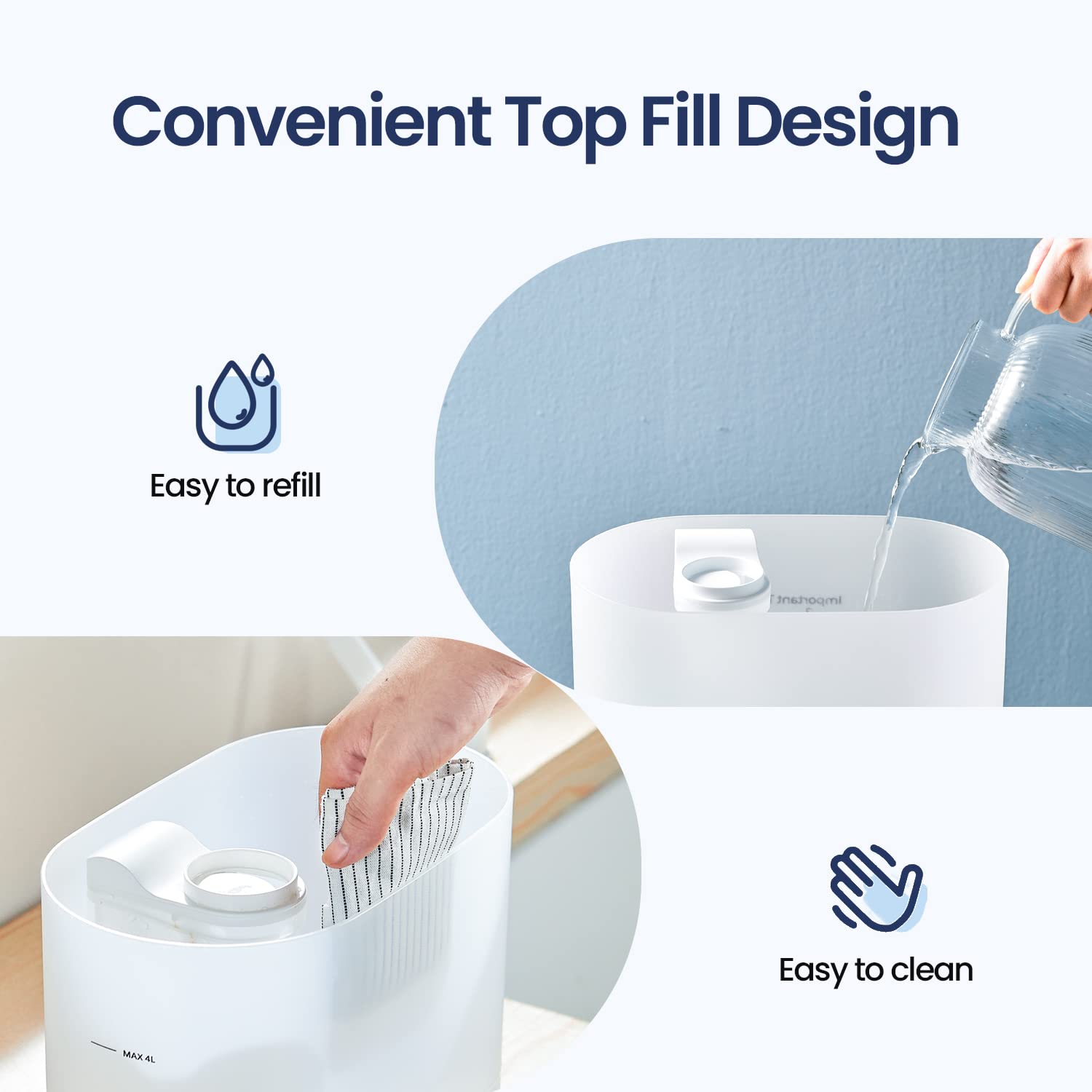 AlohaAir 4L Cool Mist Humidifier with Essential Oil Diffuser - Top Fill, Quiet Operation, 7 Color LED Lights, 360° Nozzle & Auto Shut-Off - Perfect for Bedroom, Baby Nursery, Office & Plants (White)