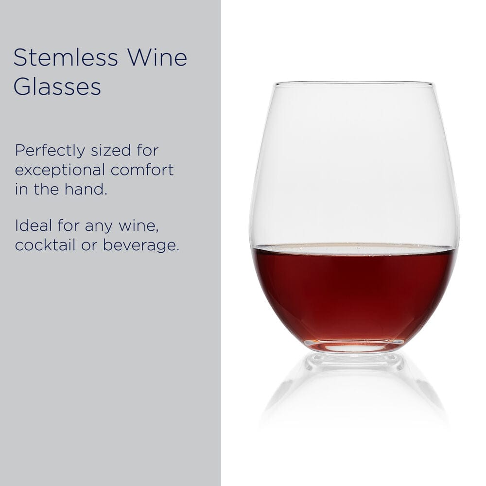 Premium Set of 4 Stemless Wine Glasses - Shatterproof & Dishwasher Safe - Perfect for Parties, Weddings & Home Entertaining
