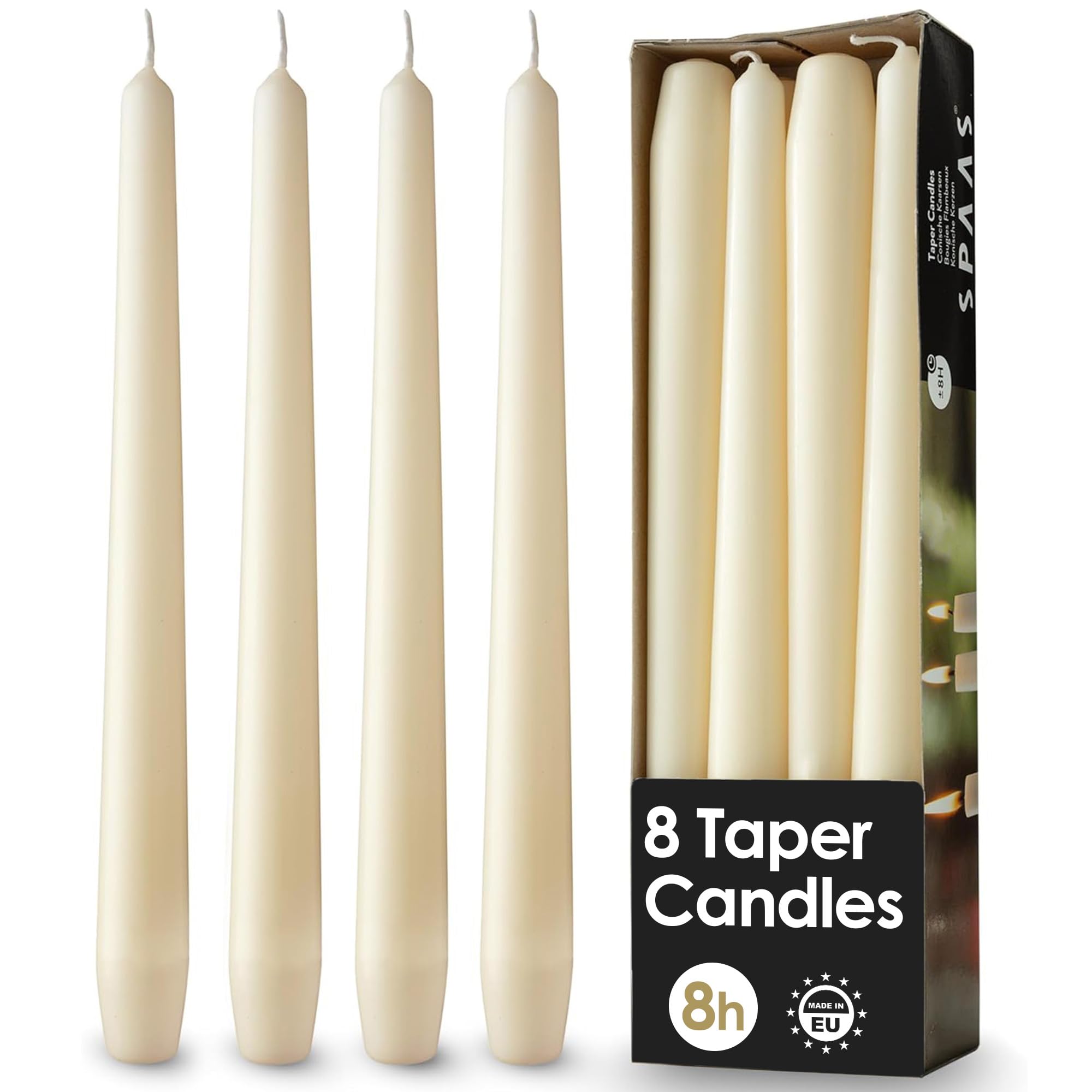 Rambue 10 Inch Ivory Taper Candles - 8 Pack Classic Dripless Cream Tapered Candlesticks for Weddings, Dinner Parties & Home Decor - 8 Hours Burn Time - Perfect for Romantic Dinners, Candlelight Ceremonies & Holiday Centerpieces