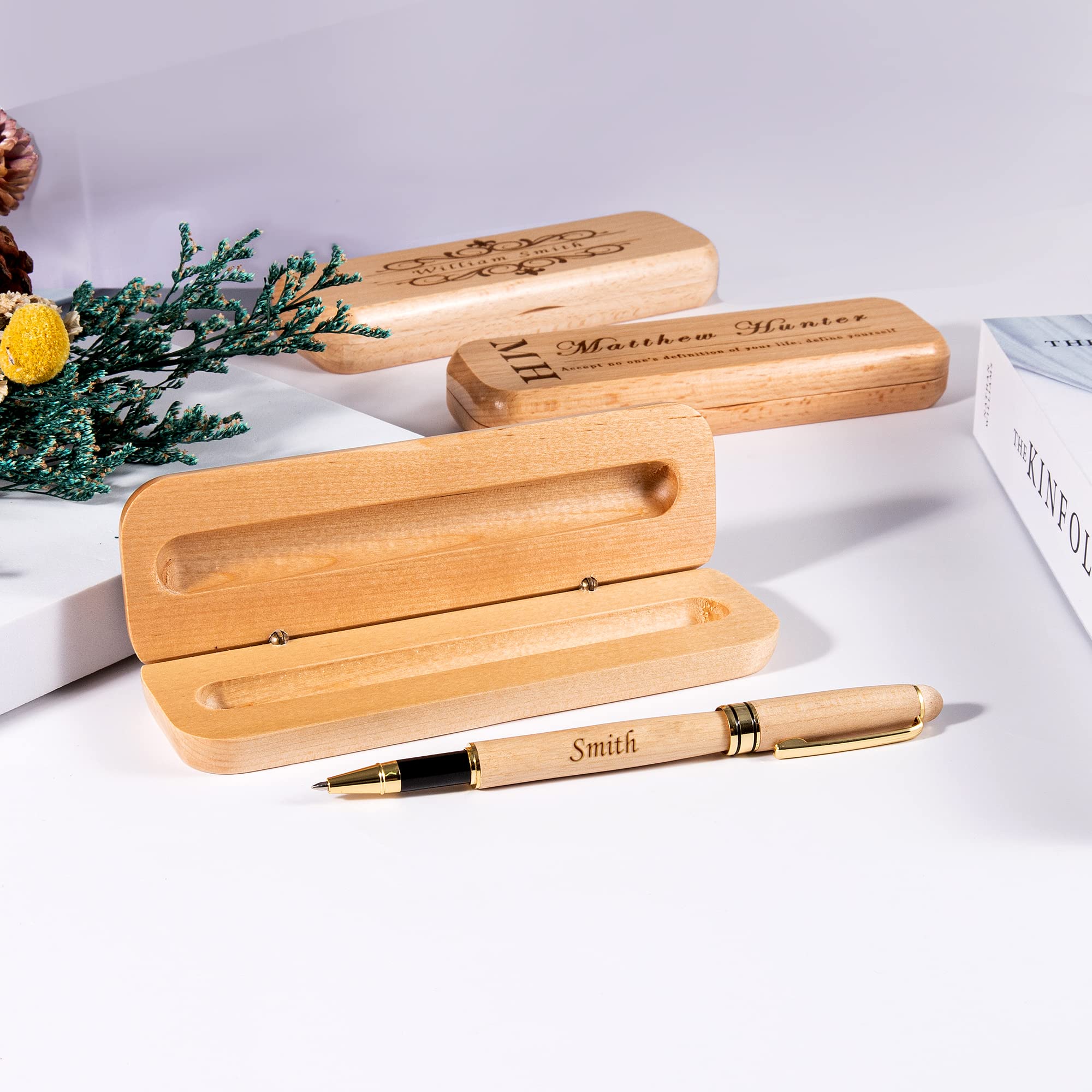 Bivei Engraved Wooden Pen Set - Personalized Maple Wood Gel Pen & Pencil Gift for Women & Men, 2-Piece Luxury Writing Set with Ink Refills - Perfect for Office, Graduation, Anniversary & Corporate Gifts