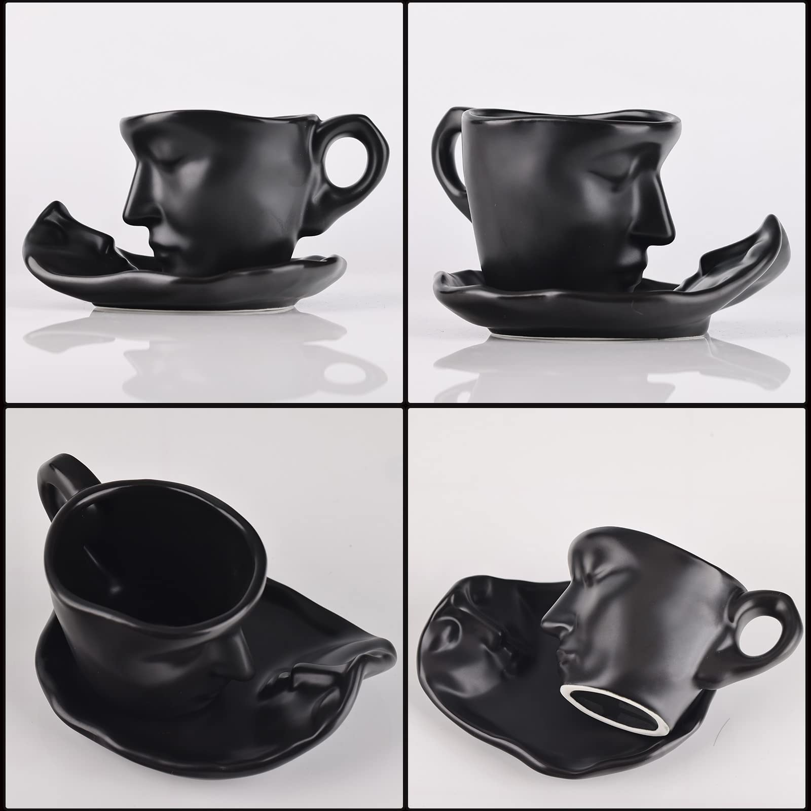 Black Ceramic Coffee Cup Set with Spoon - 8.5oz Kissing Mug for Valentine's Day & Anniversaries - Perfect Romantic Gift