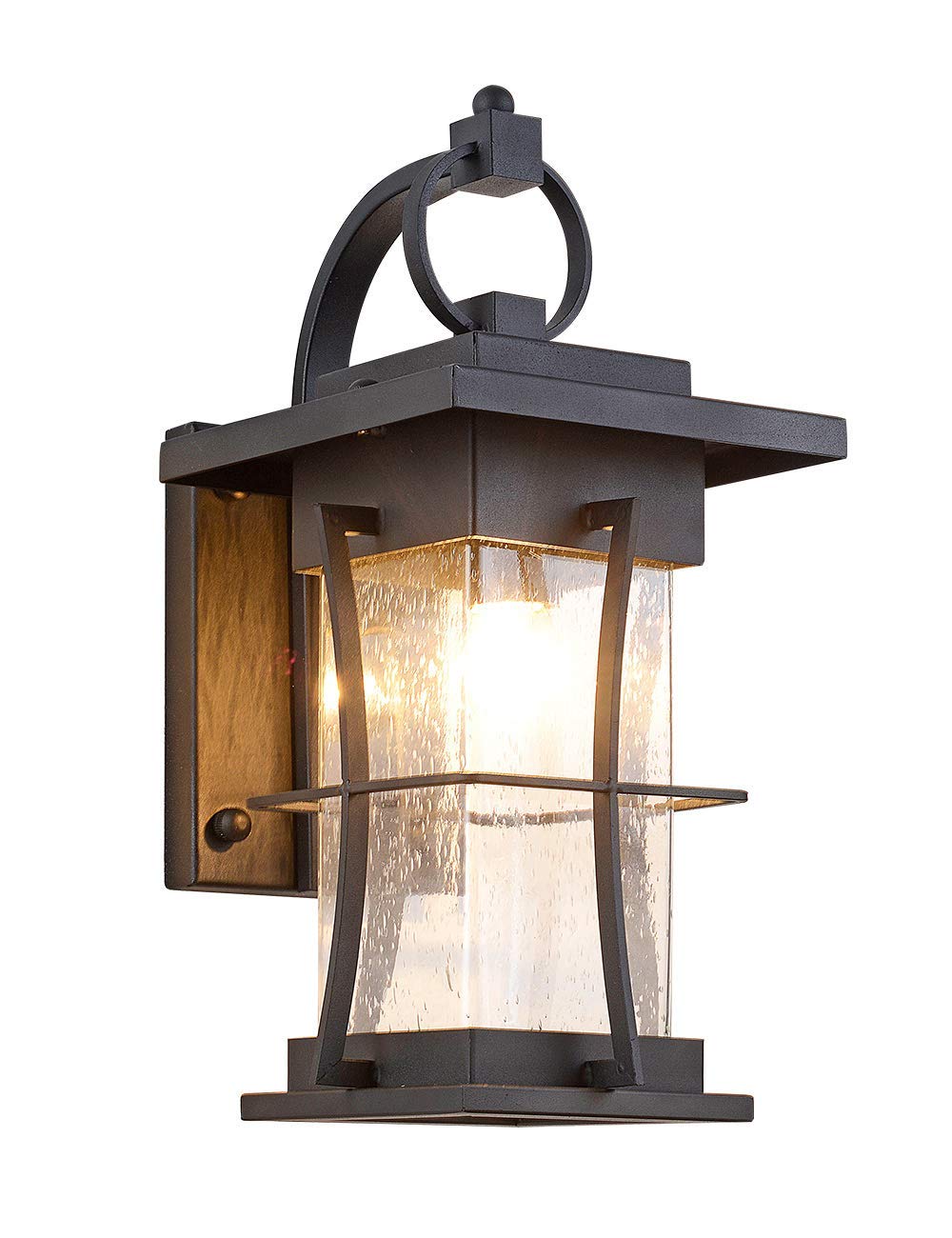 Waterproof Black Metal Outdoor Wall Sconces with Clear Seeded Glass - Exterior Wall Lantern Lights for Porch, Patio & House (Perfect for Entryway, Garden & Backyard Lighting)