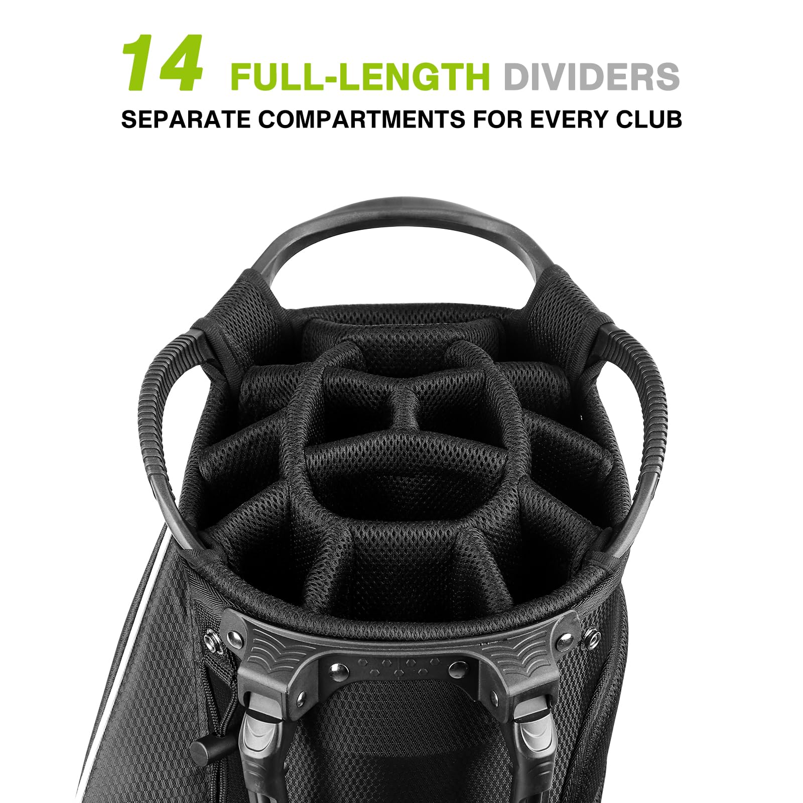 14-Way Top Divider Golf Stand Bag with Dual Strap - Waterproof Men's Golf Bag with 8 Pockets, Cooler Pouch & Rain Hood - Perfect for Course Play & Tournament Travel