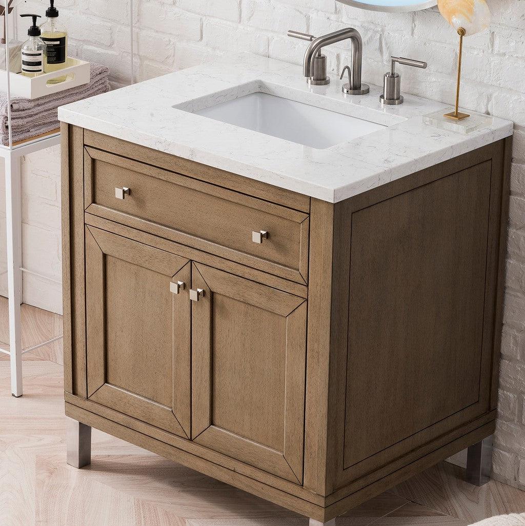 James Martin Vanities Chicago Collection 30-Inch Single Bathroom Vanity in Whitewashed Walnut with Countertop Options - Perfect for Modern Bathroom Renovations & Small Space Solutions