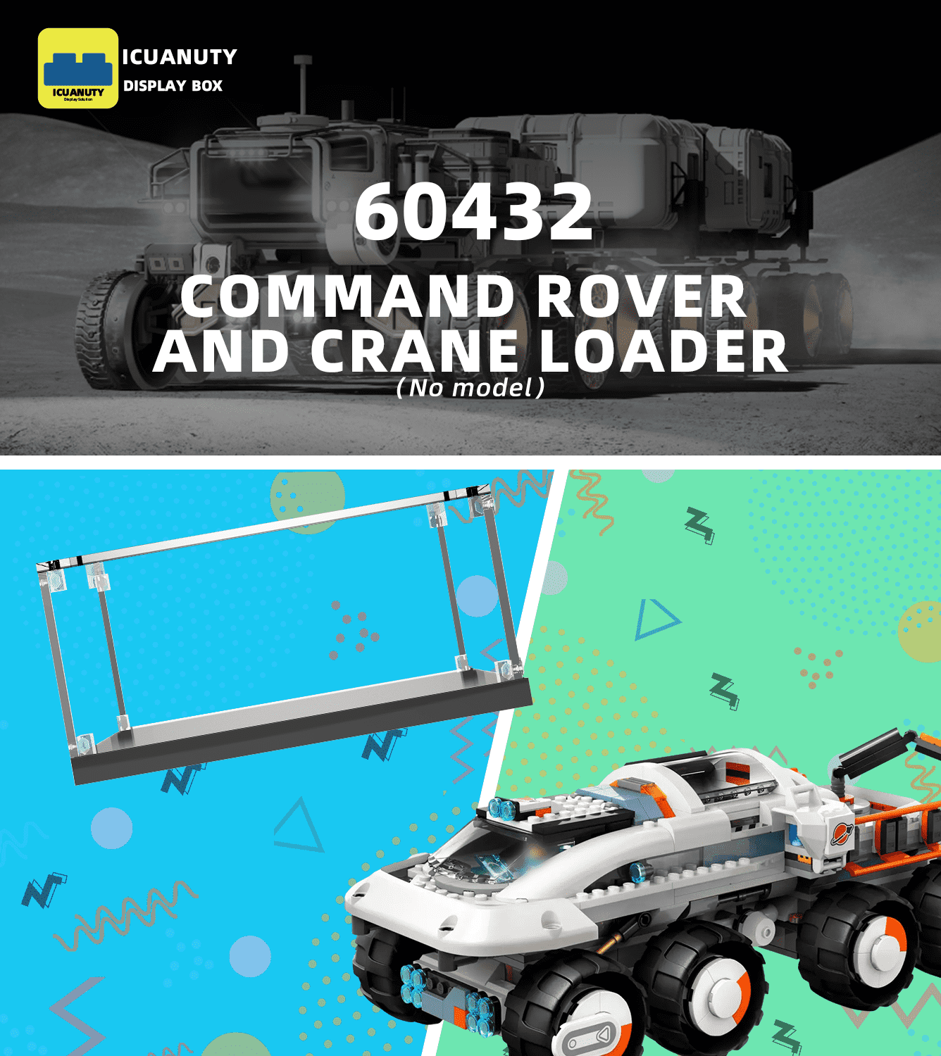 LEGO 60432 Command Rover & Crane Loader Display Case - Protective Showcase for LEGO Space Sets - Perfect for Collectors & Home Decoration