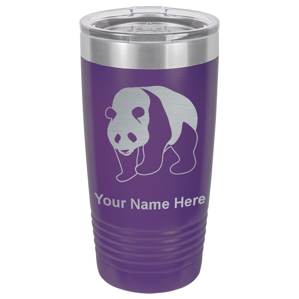 LaserGram 20oz Vacuum Insulated Stainless Steel Tumbler Mug with Lid - Cute Panda Bear Design, Personalized Engraving Option, Leakproof & Sweatproof (Dark Purple) - Perfect for Coffee, Tea, Cold Drinks at Home, Office or Travel