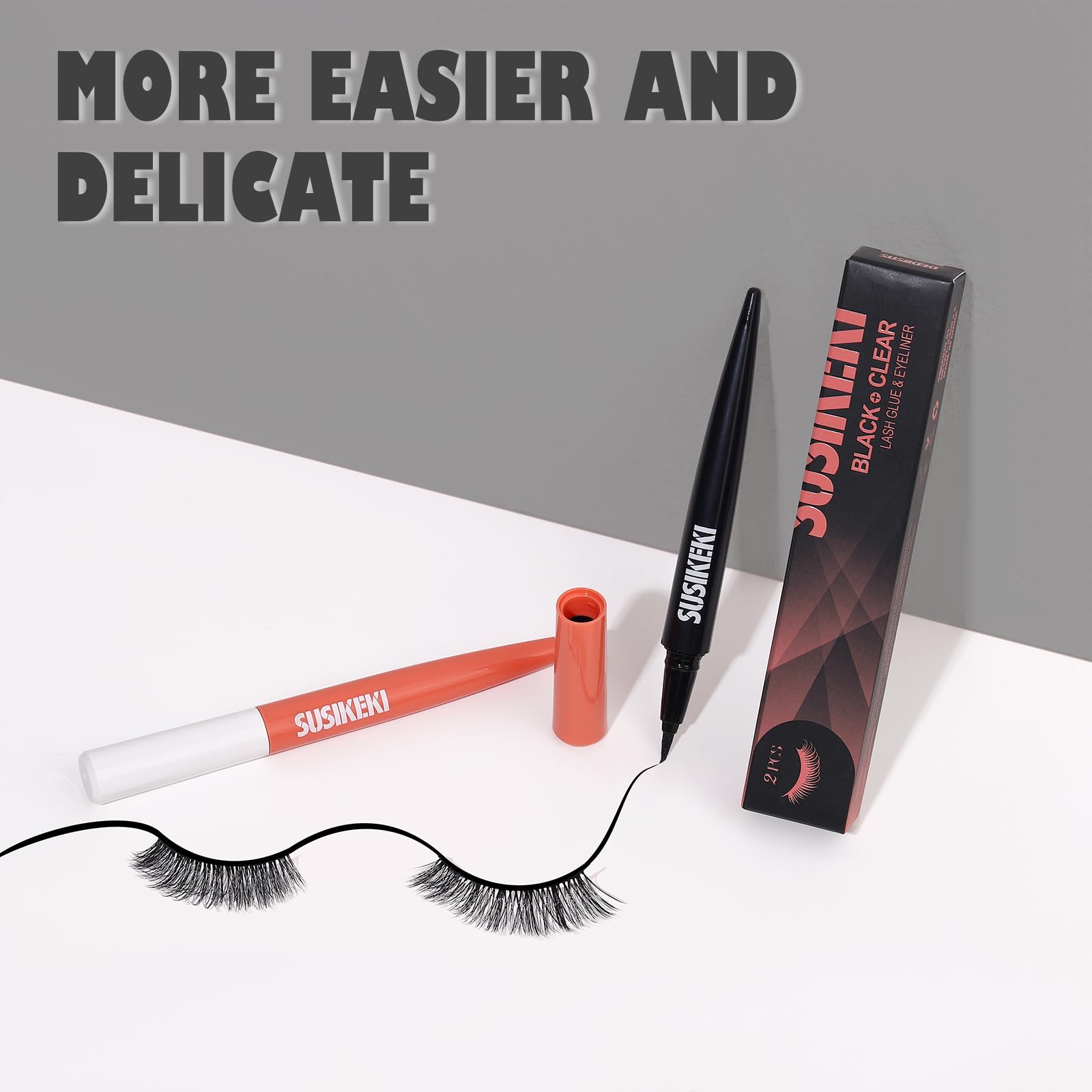 2-in-1 Black Eyelash Glue & Eyeliner Set with Clear Lash Adhesive + 3 Pairs 3D Natural False Eyelashes - Waterproof, Quick-Dry, Long-Lasting Felt Tip Pen Liner for Dramatic Eye Makeup Looks - Perfect for Parties, Weddings and Special Occasions