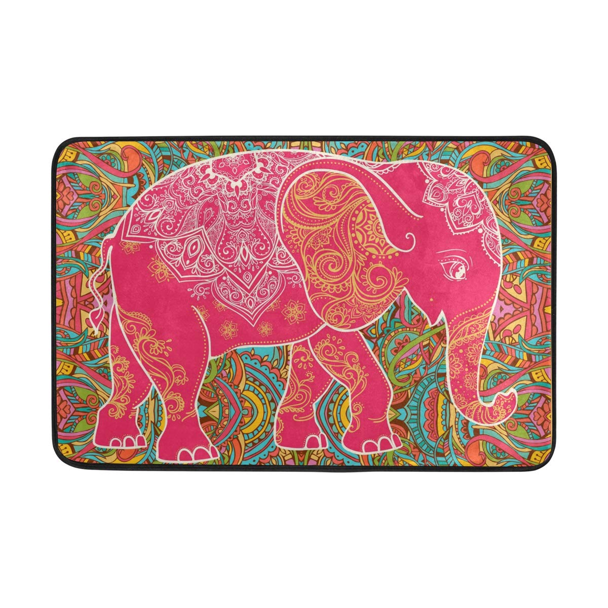 Non-Slip Elephant Boho Paisley Indoor Door Mat - 23.6 x 15.7 Inch Entryway Floor Mat for Home, Apartment & Office - Perfect for Front Door, Kitchen & Mudroom