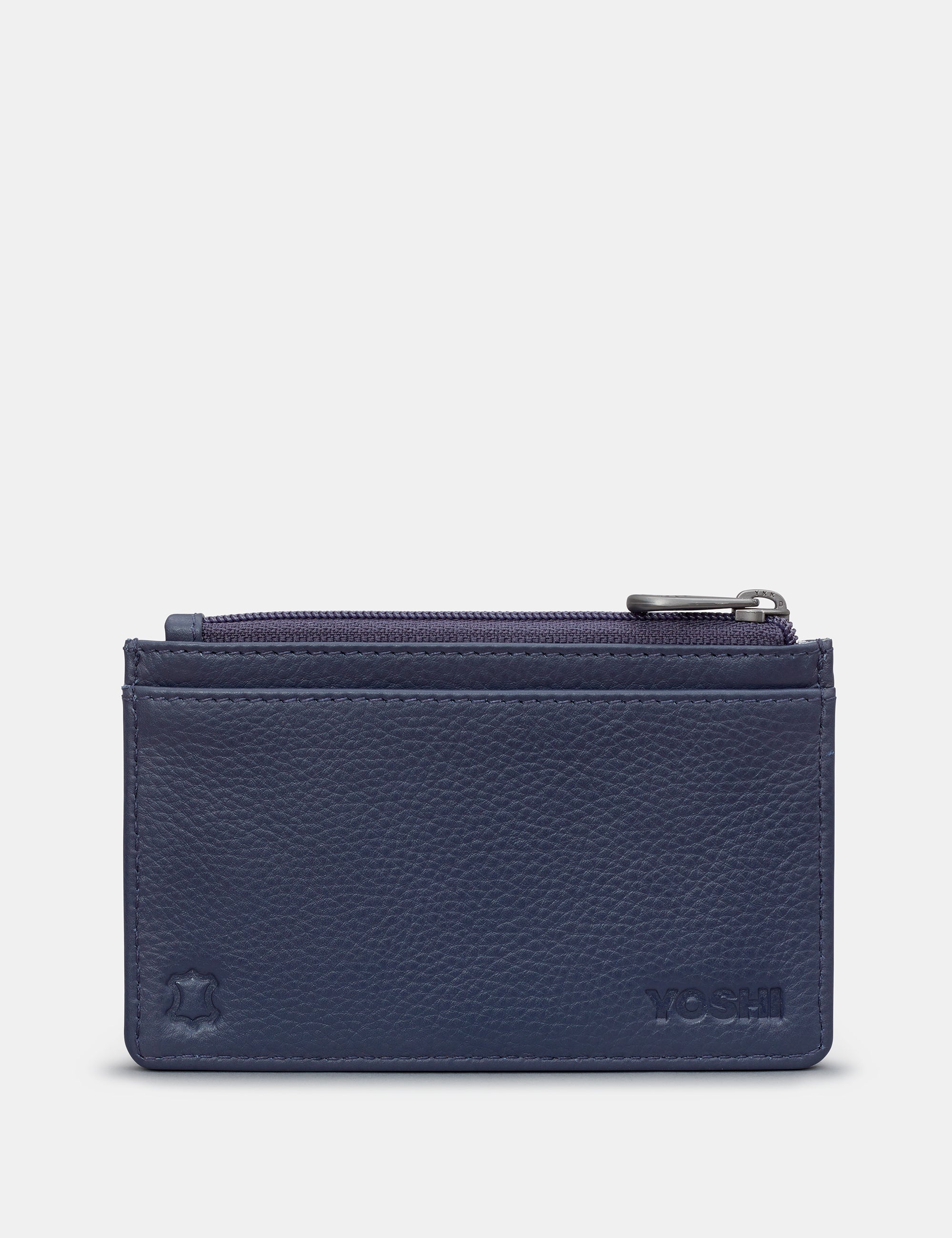 Premium Navy Blue Leather Zip Top Card Holder - Slim RFID Blocking Wallet for Men & Women - Perfect for Travel, Business & Everyday Use