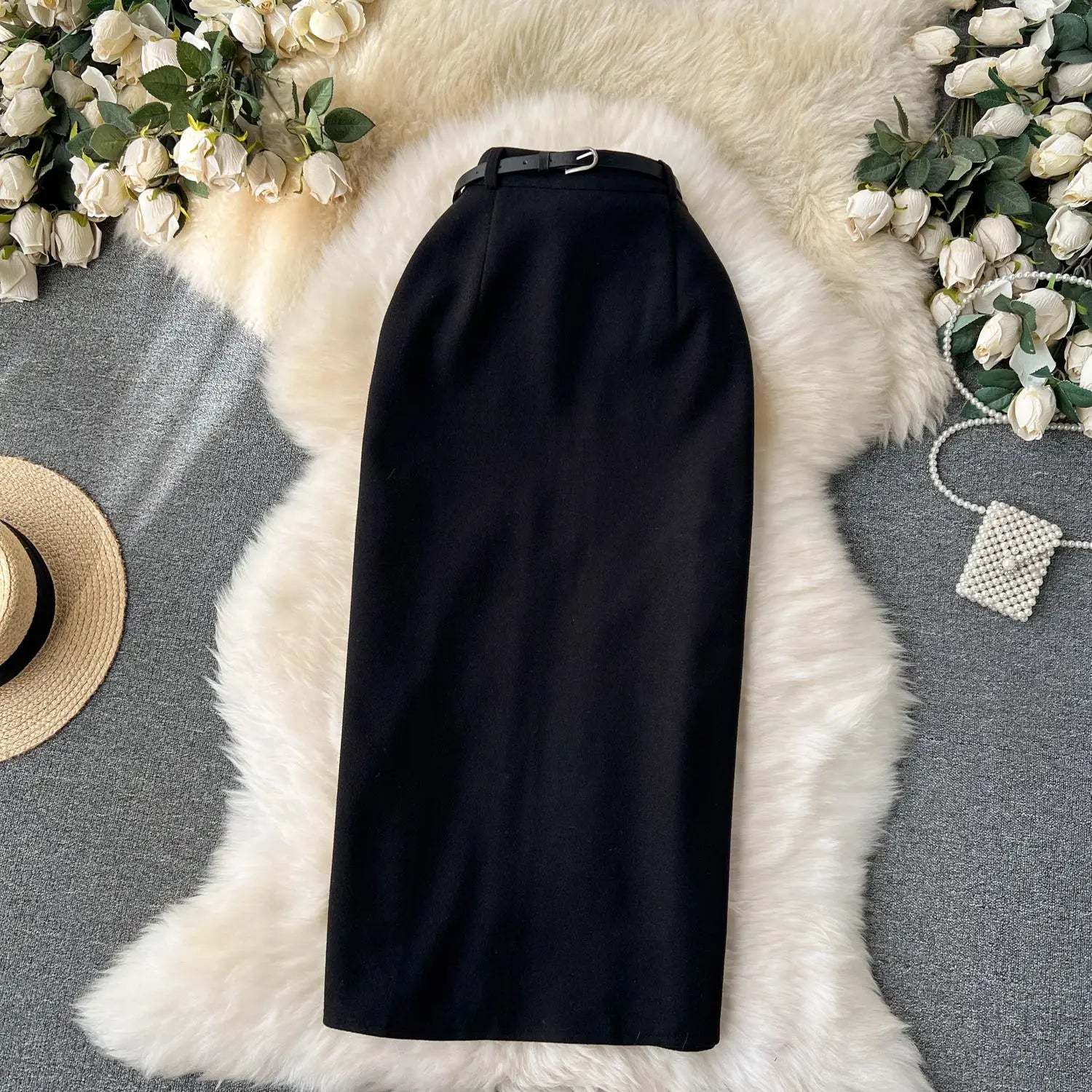 Beige & Black Wool Pencil Skirts for Women - Elegant High Waist Office Skirt, Thick Warm Winter & Spring Wrap Skirt (2023 New) | Perfect for Business Casual, Workwear & Formal Occasions