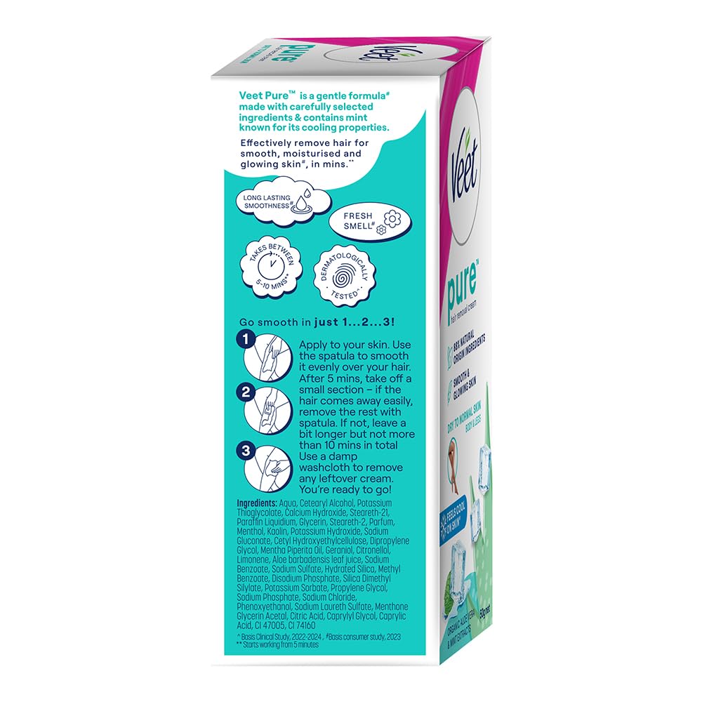 Veet Pure Hair Removal Cream for Women - 50g | Gentle Formula for Dry to Normal Skin | Safe for Legs, Underarms, Bikini Line & Arms | At-Home Hair Removal Solution for Smooth Skin