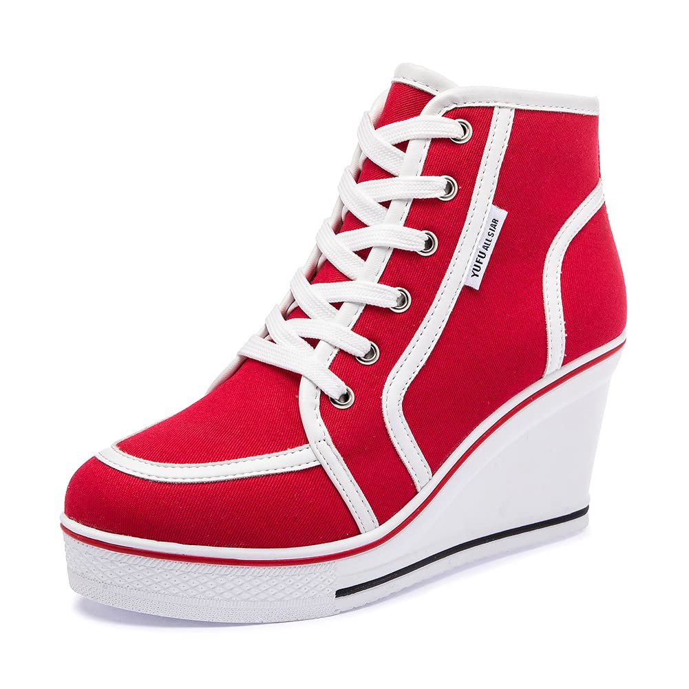 Women's Casual Wedge Sneakers with Side Zipper - Comfortable High Heel Canvas Lace Up Shoes for Girls & Ladies | Perfect for Walking, Work & Everyday Wear