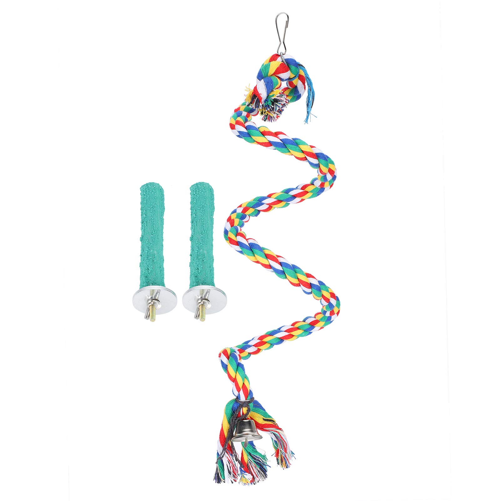 Colorful Spiral Rope Perch for Birds - Natural Wood Bird Swing & Climbing Toy - Safe Pet Bird Accessories for Parakeets, Cockatiels, Parrots - Perfect for Cage Play, Exercise & Perching