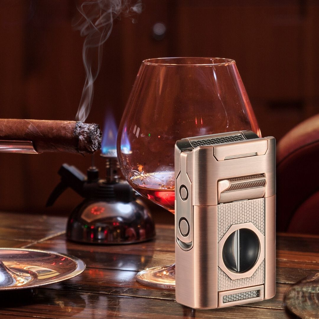 Visol Joplin Quad Torch Flame Lighter - Windproof Butane Lighter for Cigars, Candles & Outdoor Use (Bronze Finish) - Perfect for Camping, BBQ & Survival Kits