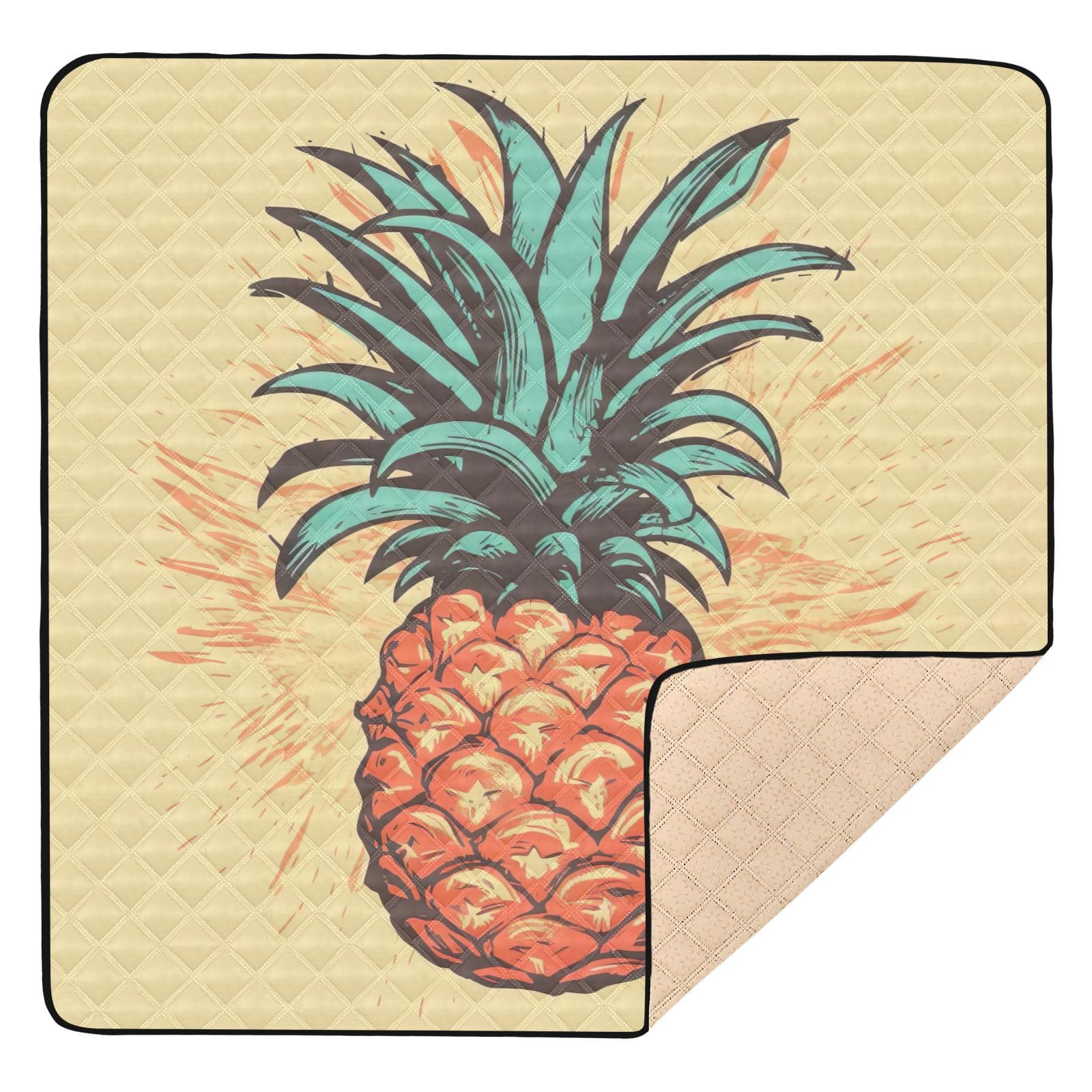 **Pineapple Baby Play Mat - 50x50 Inch Non-Toxic Floor Playmat for Infants 0-12 Months | Soft, Machine Washable Activity Mat for Crawling, Tummy Time & Playpen Use**    *(Perfect for nursery, daycare, or playroom – safe and fun for newborns & toddlers!)*