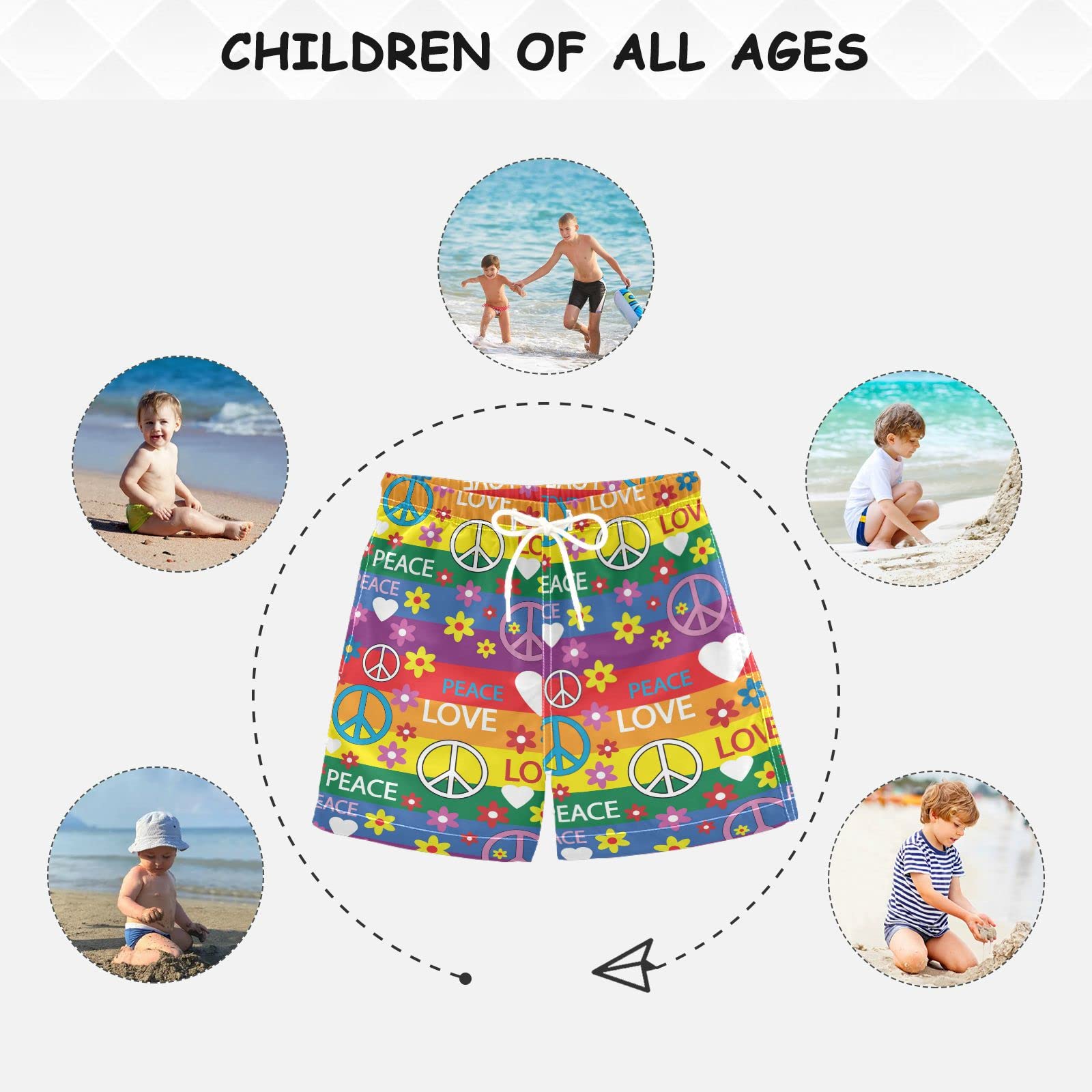 Hippie Boys Swim Trunks for Toddlers - Quick Dry Adjustable Waist Bathing Suits | Beach Shorts for Kids 2T-16 | Perfect for Pool, Beach & Summer Water Activities