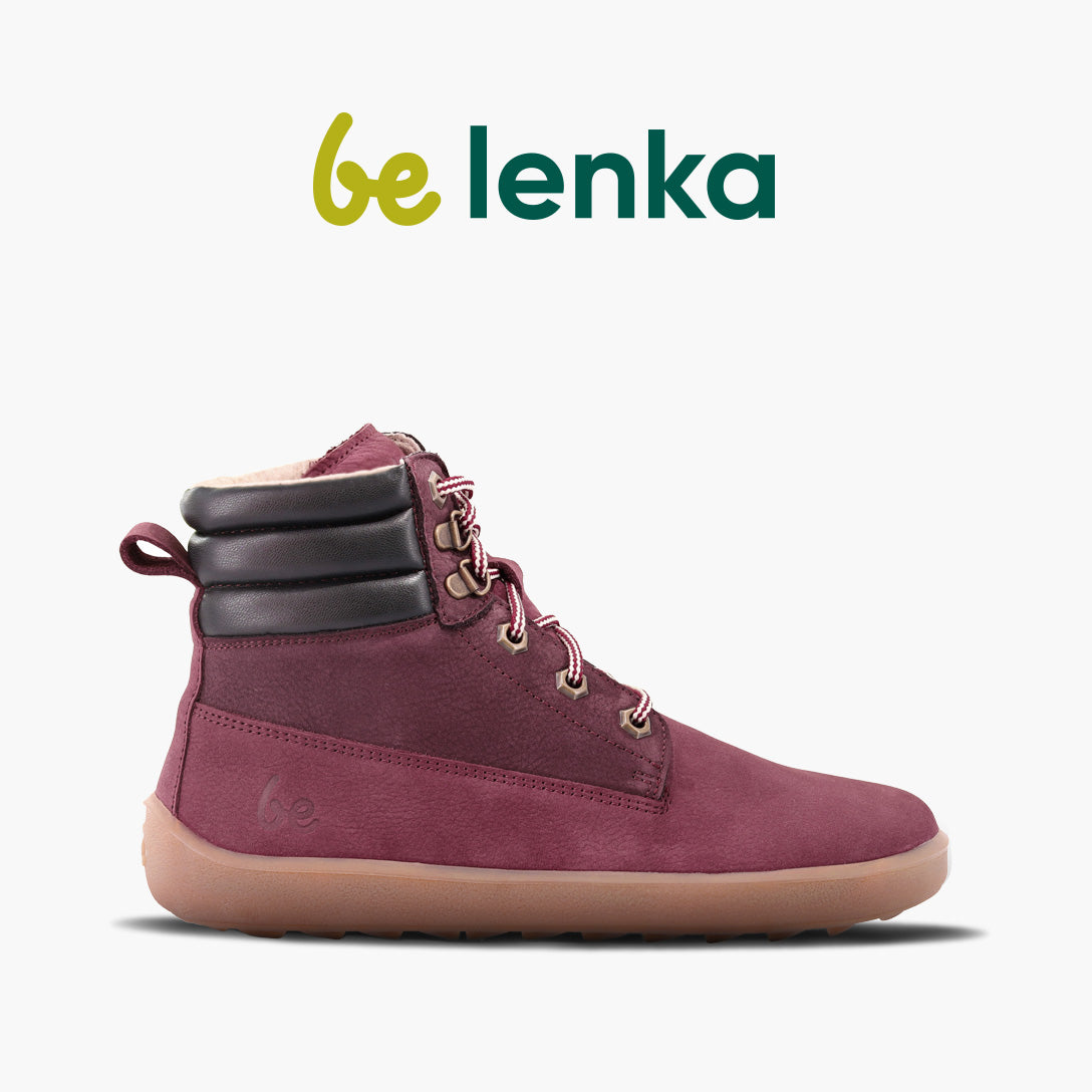 Barefoot Boots for Women - Be Lenka Nevada Neo Burgundy Minimalist Shoes | Comfortable & Lightweight for Walking, Hiking & Everyday Wear