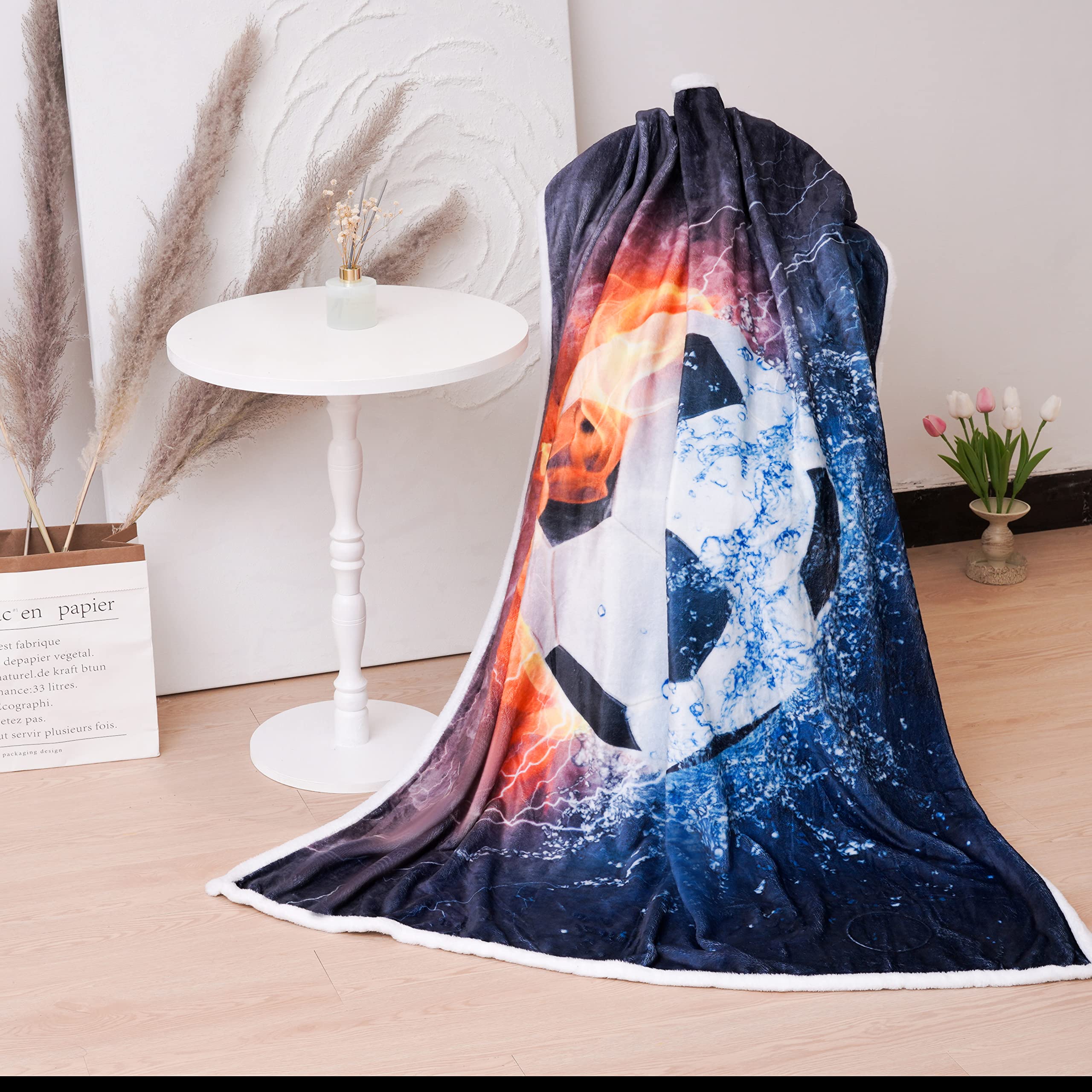 Premium Soccer Themed Flannel Throw Blanket - Super Soft 50x60 Inch for Kids, Bed, Sofa & Office - Perfect for All Seasons & Cozy Moments