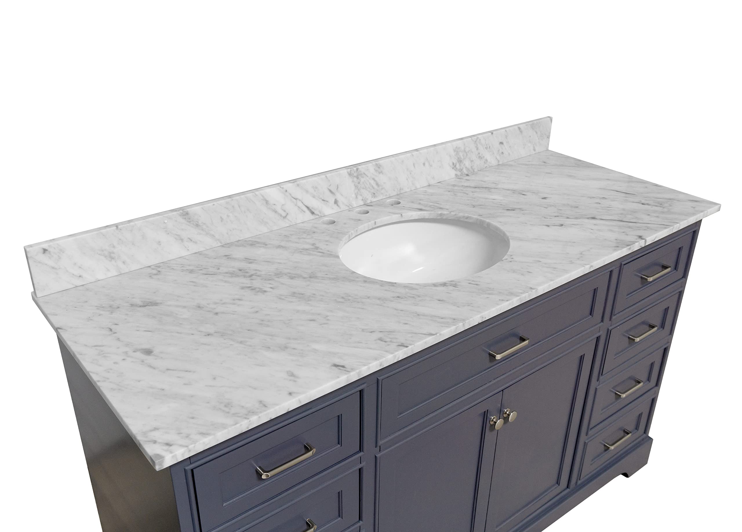Aria 60-inch Single Bathroom Vanity with Carrara Marble Top & Ceramic Sink - Marine Gray Cabinet & Italian Marble Countertop - Perfect for Modern Bathroom & Powder Room Renovations
