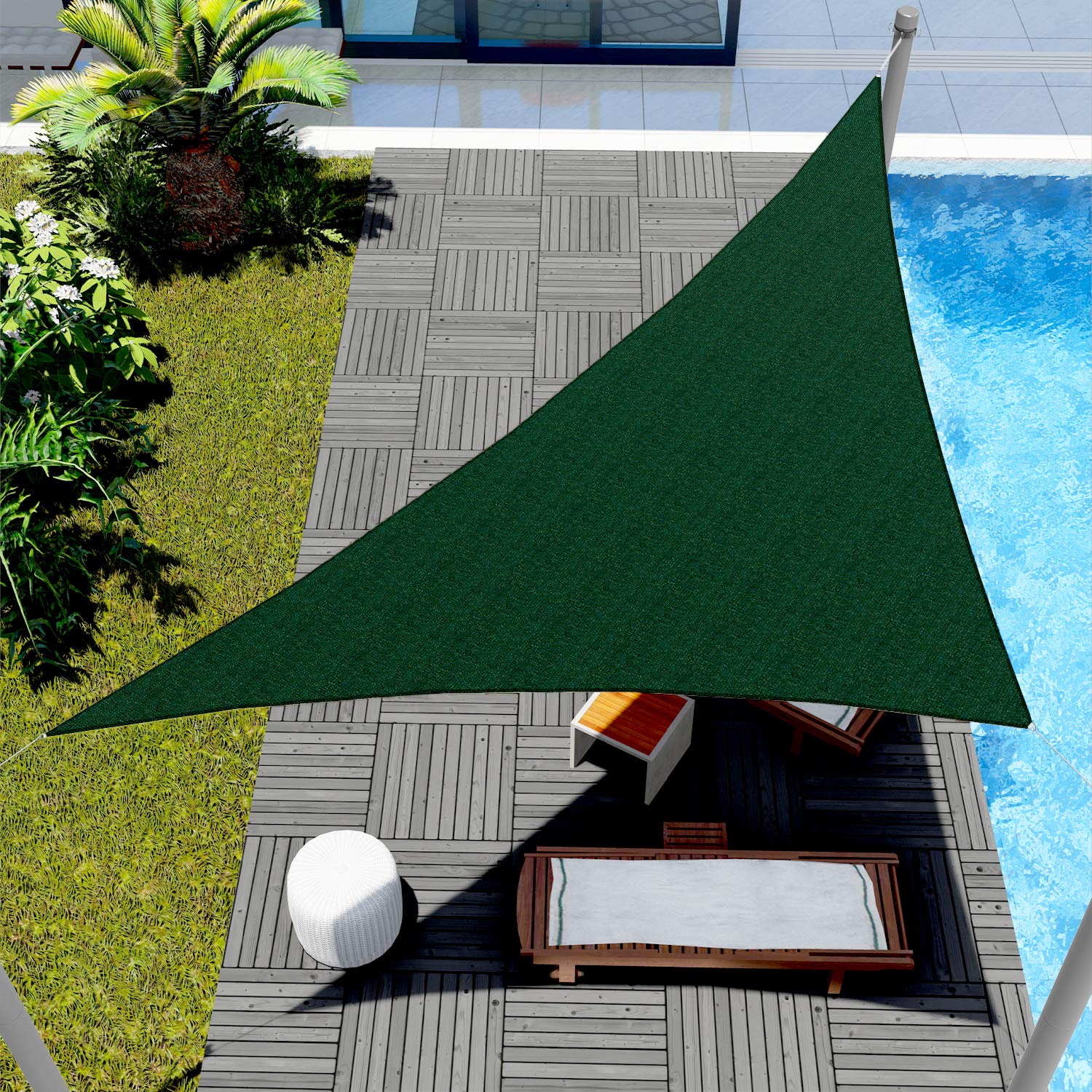 15' x 15' x 21.2' Green Triangle Sun Shade Sail Canopy - Commercial Grade Custom Size for Patio, Garden & Pool Shade | Windscreen4less