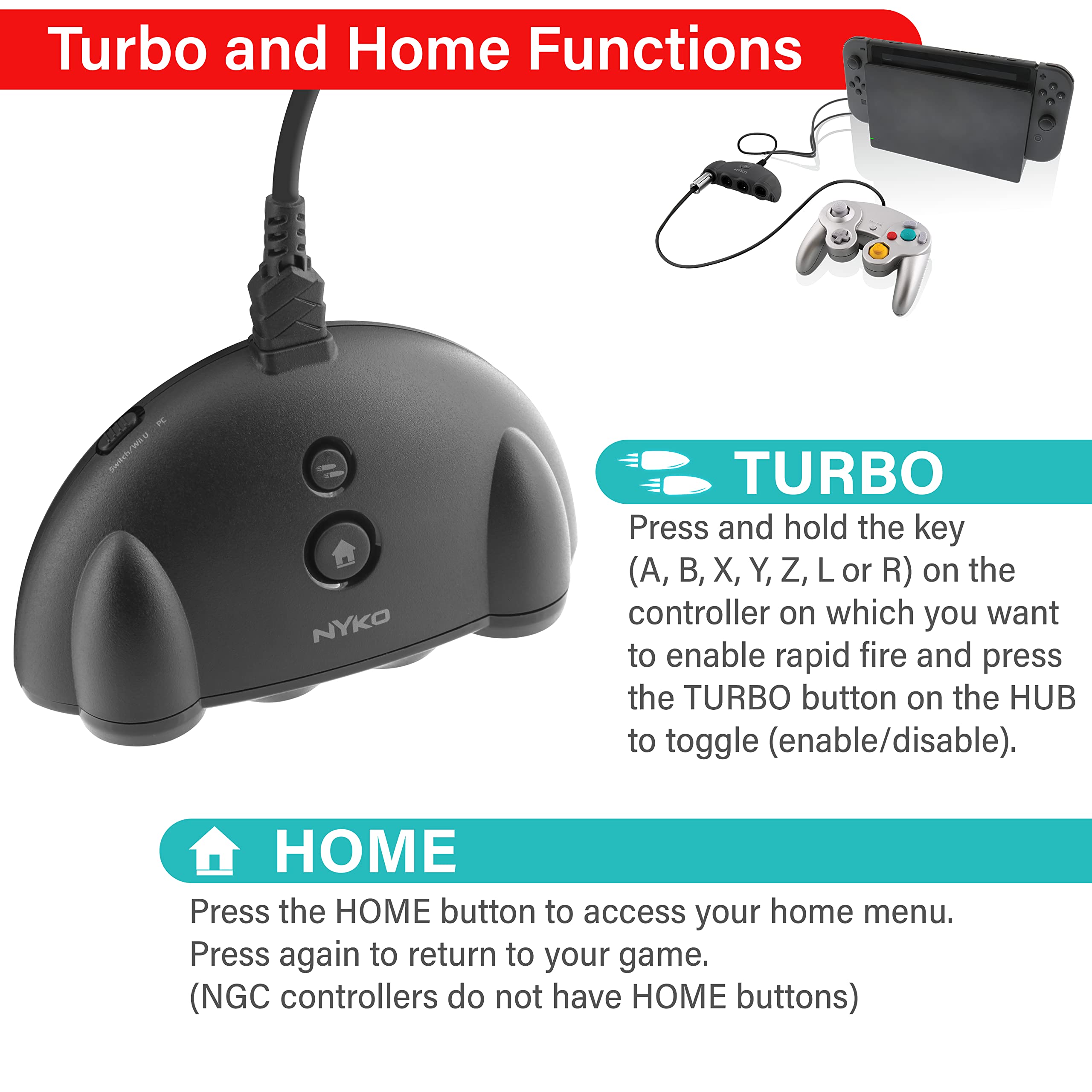 Nyko GameCube Controller Adapter - 4 Port for Nintendo Switch with Turbo Mode | Perfect for Smash Bros & Retro Gaming