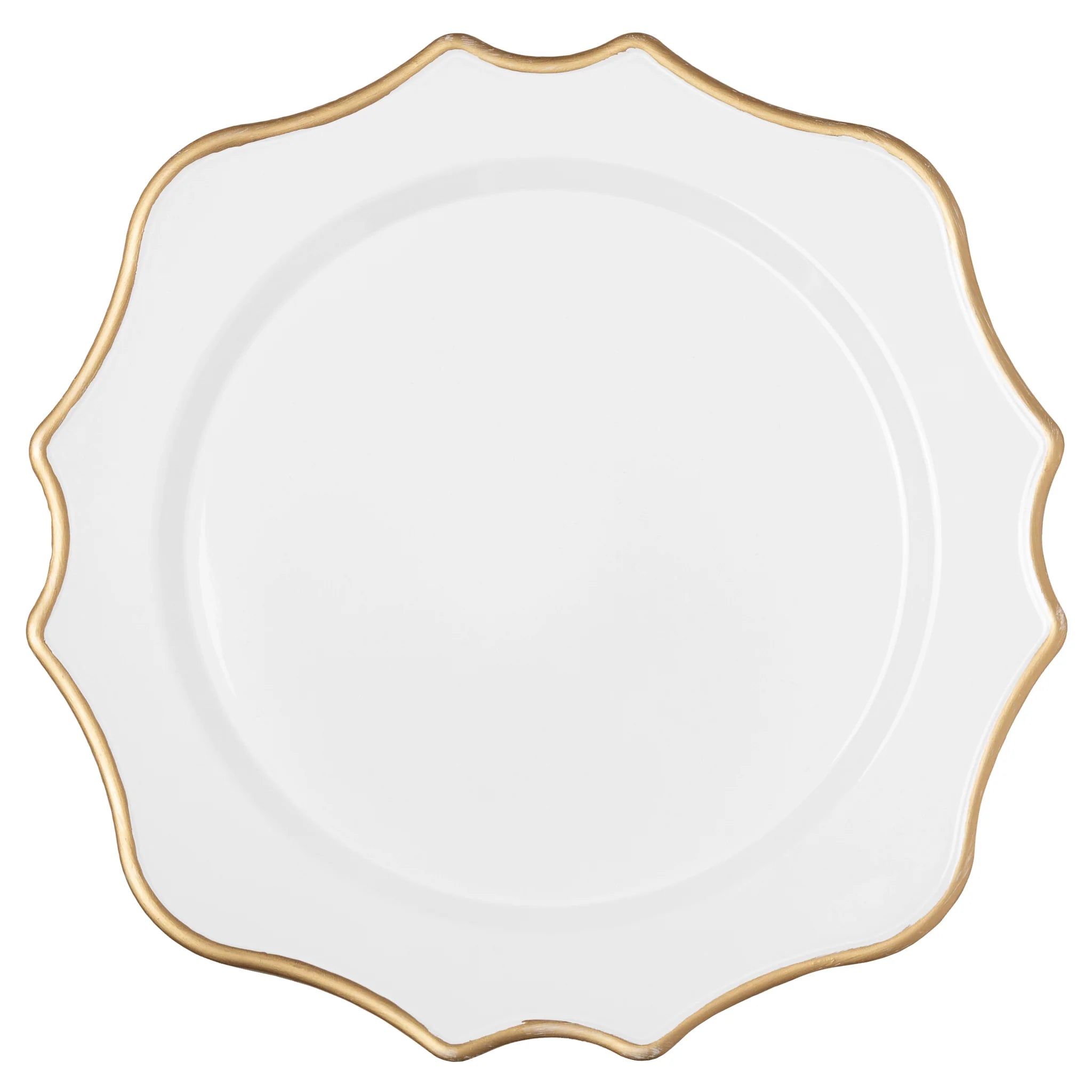 Lotus Scalloped Acrylic 13-Inch Charger Plate with White Gold Trim - Elegant Dinnerware for Weddings, Parties & Formal Dining