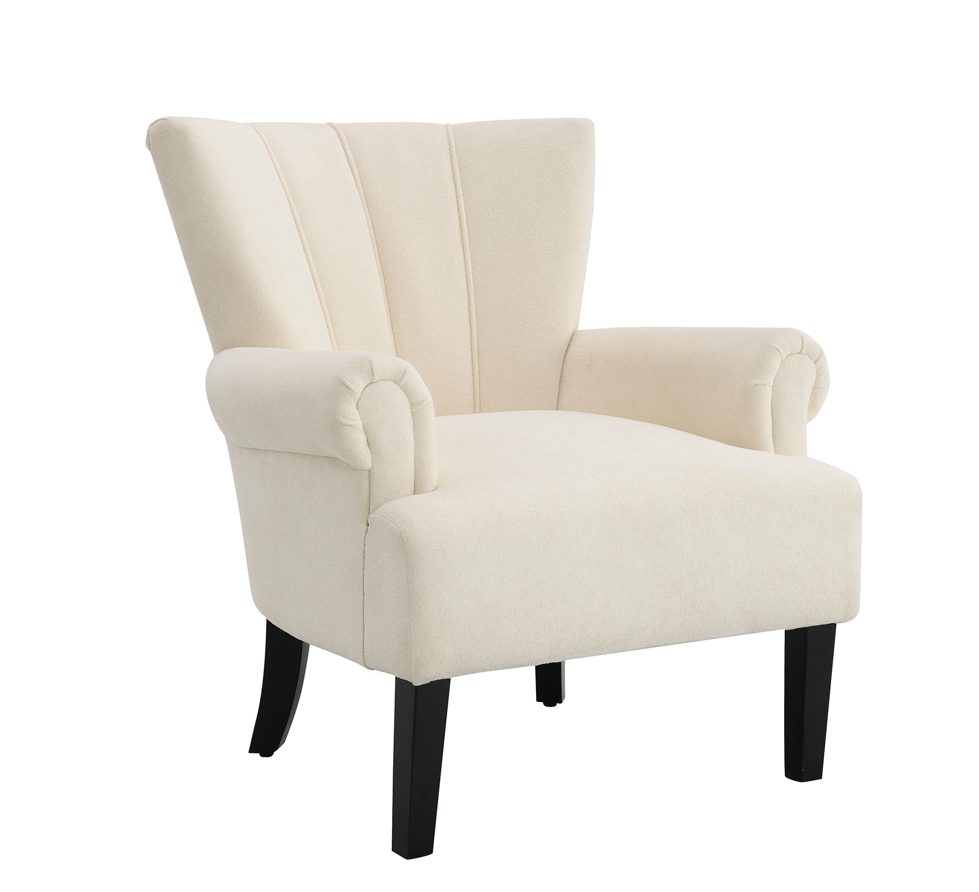 Modern Channel Tufted Accent Chair with Rolling Arms - High Back Upholstered Club Armchair with Solid Wood Legs - Comfortable Living Room & Bedroom Furniture - Perfect for Reading Nook, Home Office or Lounge Area - Beige