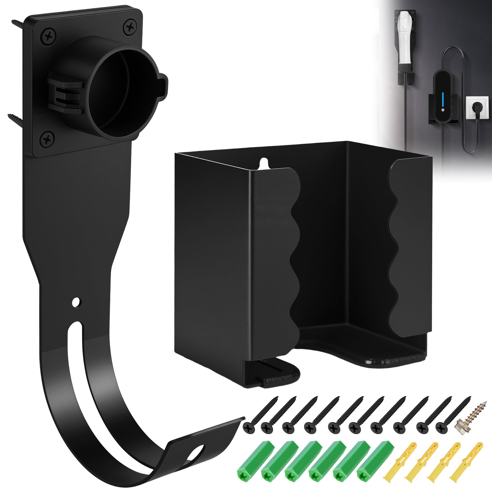 EV Charger Holder Wall Mount Kit - J1772 Connector Compatible Holster Dock & Cable Bracket for Electric Vehicle Charging | Perfect for Home Garage, Workplace & Public Charging Stations