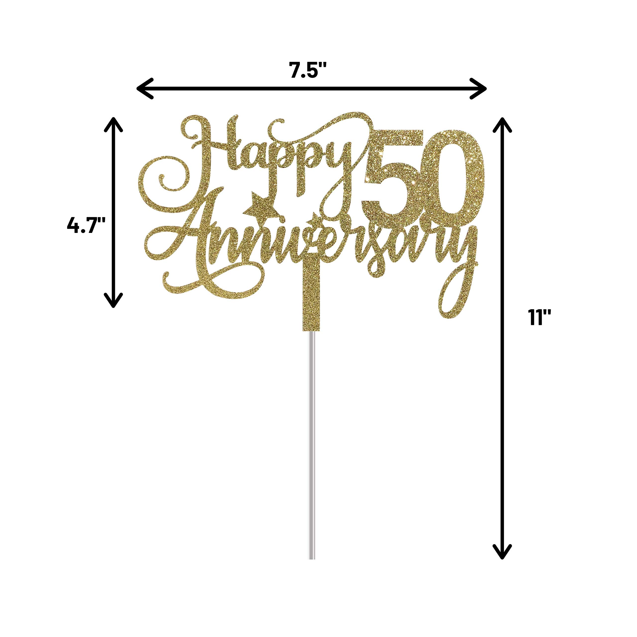 ALPHA K 50th Anniversary Cake Topper - Premium Gold Glitter Wedding Cake Decor for 50th Anniversary Party, Golden Jubilee Celebration, and Milestone Birthday Decorations