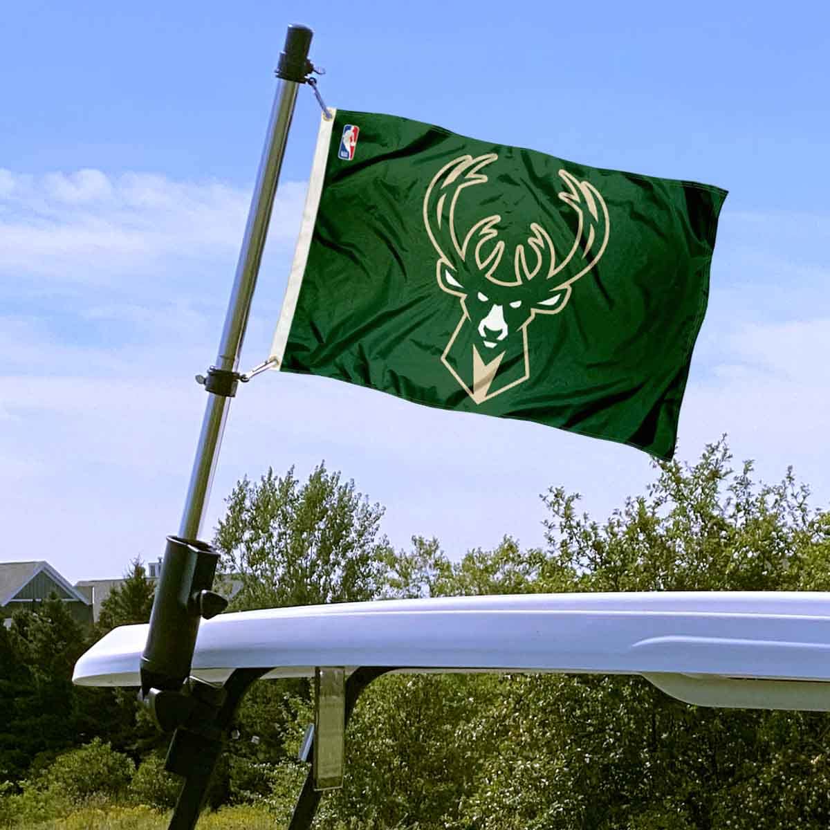 Milwaukee Bucks Golf Cart Flag Pole with Holder Mounting Bracket - Officially Licensed NBA Team Car Flag for Golf Carts, ATVs & UTVs - Perfect for Game Days, Tailgating & Fan Support