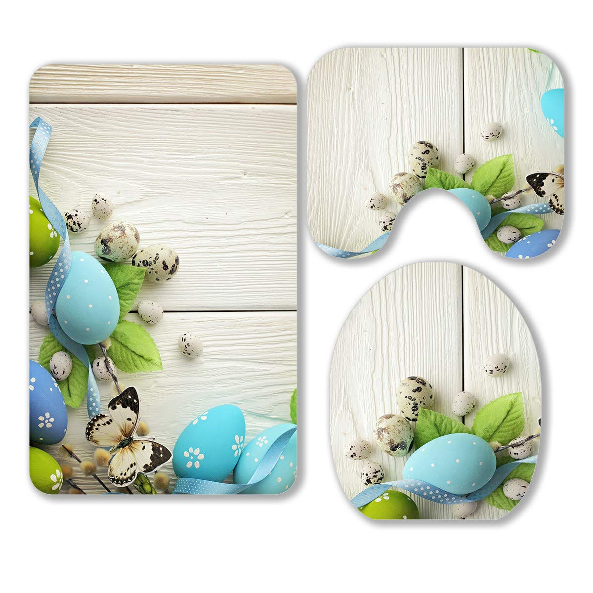 ABPHQTO 3-Piece Colorful Easter Eggs Bathroom Rug Set - Non-Slip Bath Mat, Contour Mat & Toilet Lid Cover - Soft Microfiber for Bathroom Decor, Easter Home Decor
