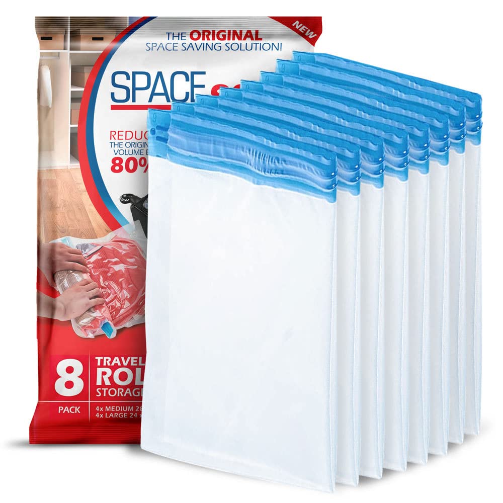 Premium Travel Compression Storage Bags - 8 Pack Space Saver Bags with Double-Zip Seal & Turbo Valve for 80% More Storage | Ideal for Suitcases, Closet Organization & Seasonal Clothing Storage