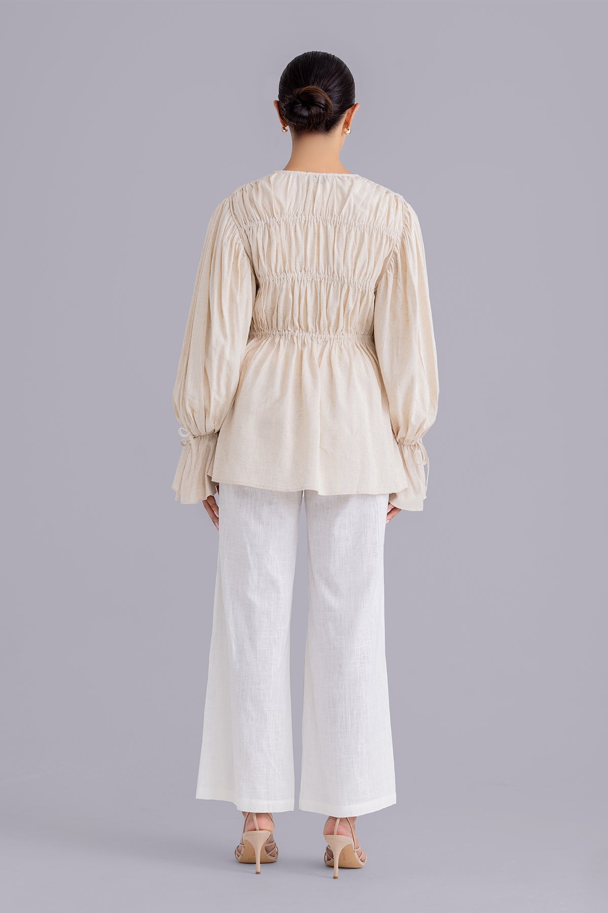 Najla Linen & Top Set - Soft Vanilla Cloud Color Women's Outfit | Perfect for Summer Beach Vacations & Casual Daywear