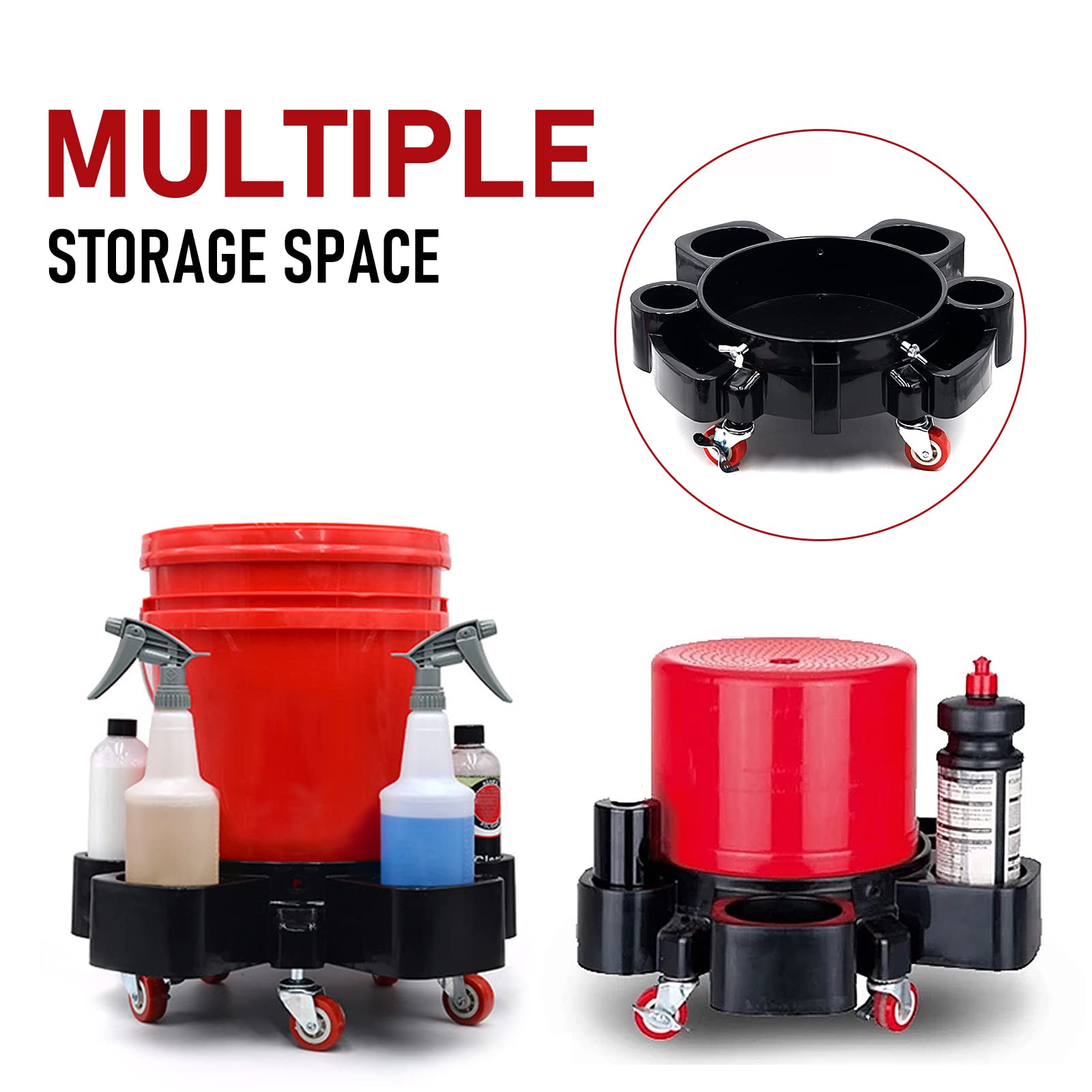 5 Gallon Bucket Dolly with Swivel Casters - Heavy Duty Rolling Bucket Cart with Dirt Trap & Clay Mitt for Car Detailing, Construction, Food Service - Smooth Mobility for Cleaning, Painting, Gardening (Bucket Not Included)