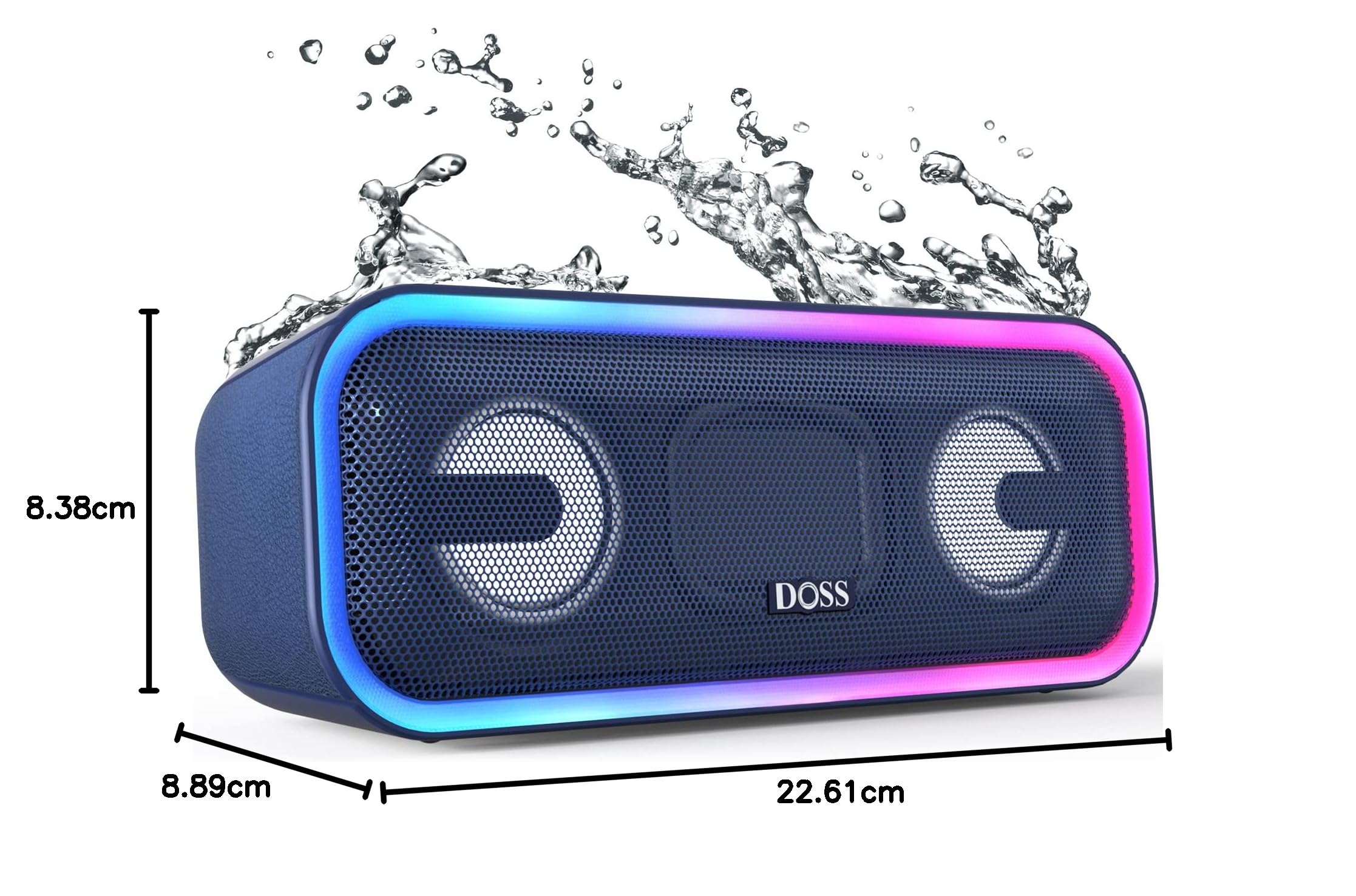 DOSS SoundBox Pro Plus 24W Bluetooth Speaker - Wireless Portable Speaker with Stereo Sound, Punchy Bass, IPX6 Waterproof, TWS Pairing, Multi-Color LED Lights & 15H Playtime - Perfect for Home, Outdoor, Pool Parties & Travel (Blue)