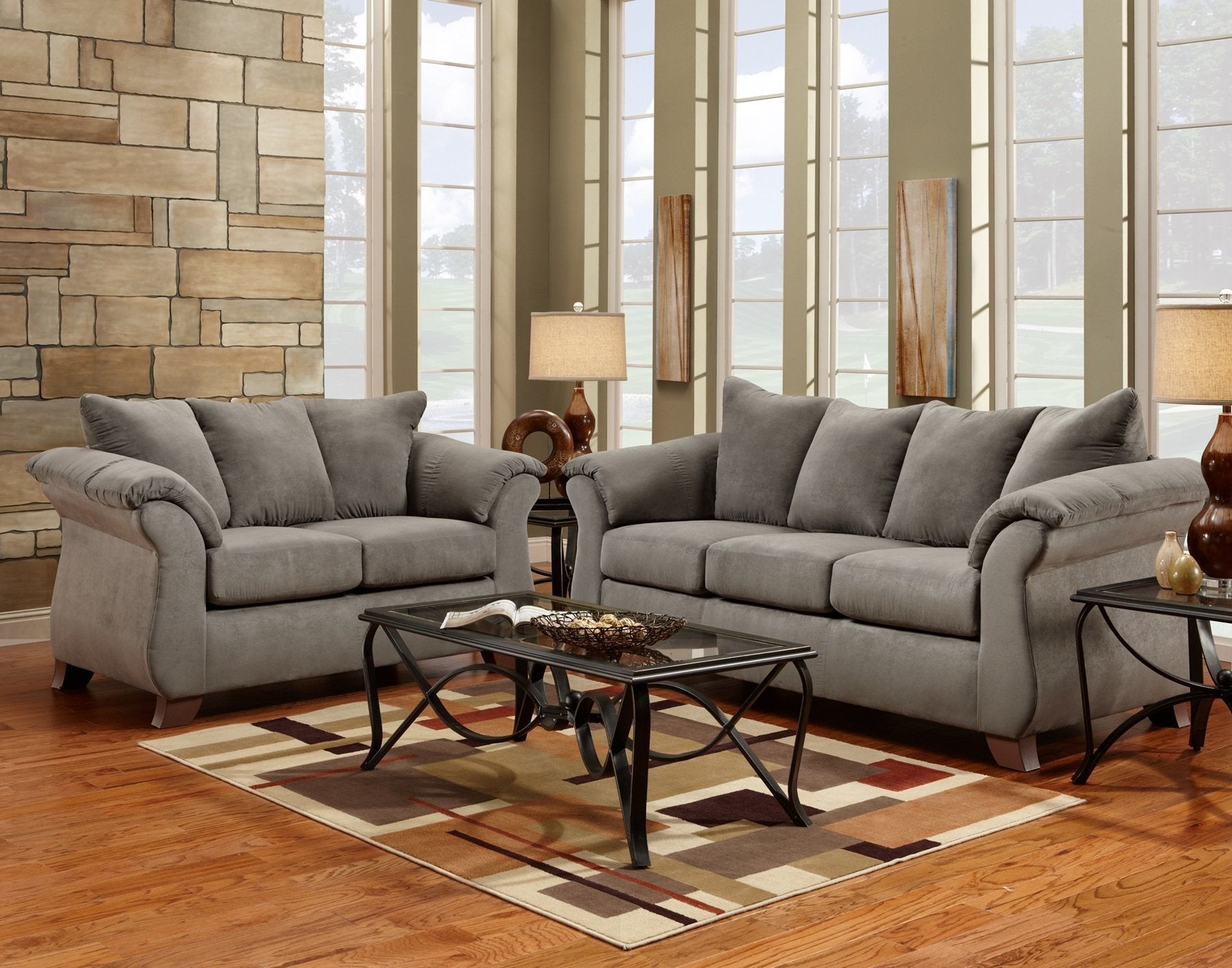 Aruca Sensations Grey Microfiber Pillow Back Loveseat - Soft & Comfortable Small Sofa for Living Room, Bedroom, or Office - Perfect for Relaxing, Reading & Entertaining Guests