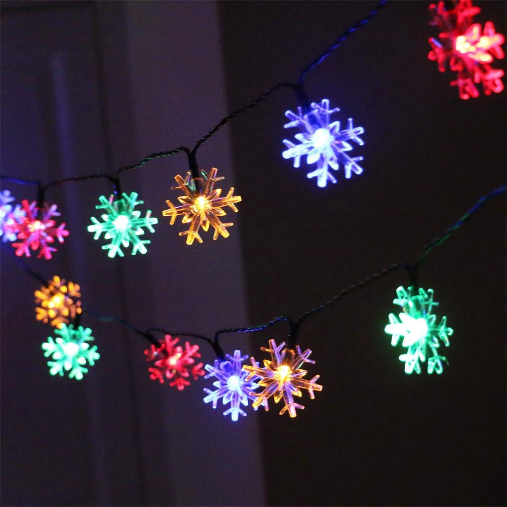 AMARS 19.7ft Christmas Snowflake LED String Lights - 40 Battery Operated Snowflake Fairy Lights for Christmas Tree Decorations, Home, Party, Indoor & Outdoor Use (Multi-Colored) - Perfect for Holiday Decor, Winter Weddings, and Cozy Home Ambiance